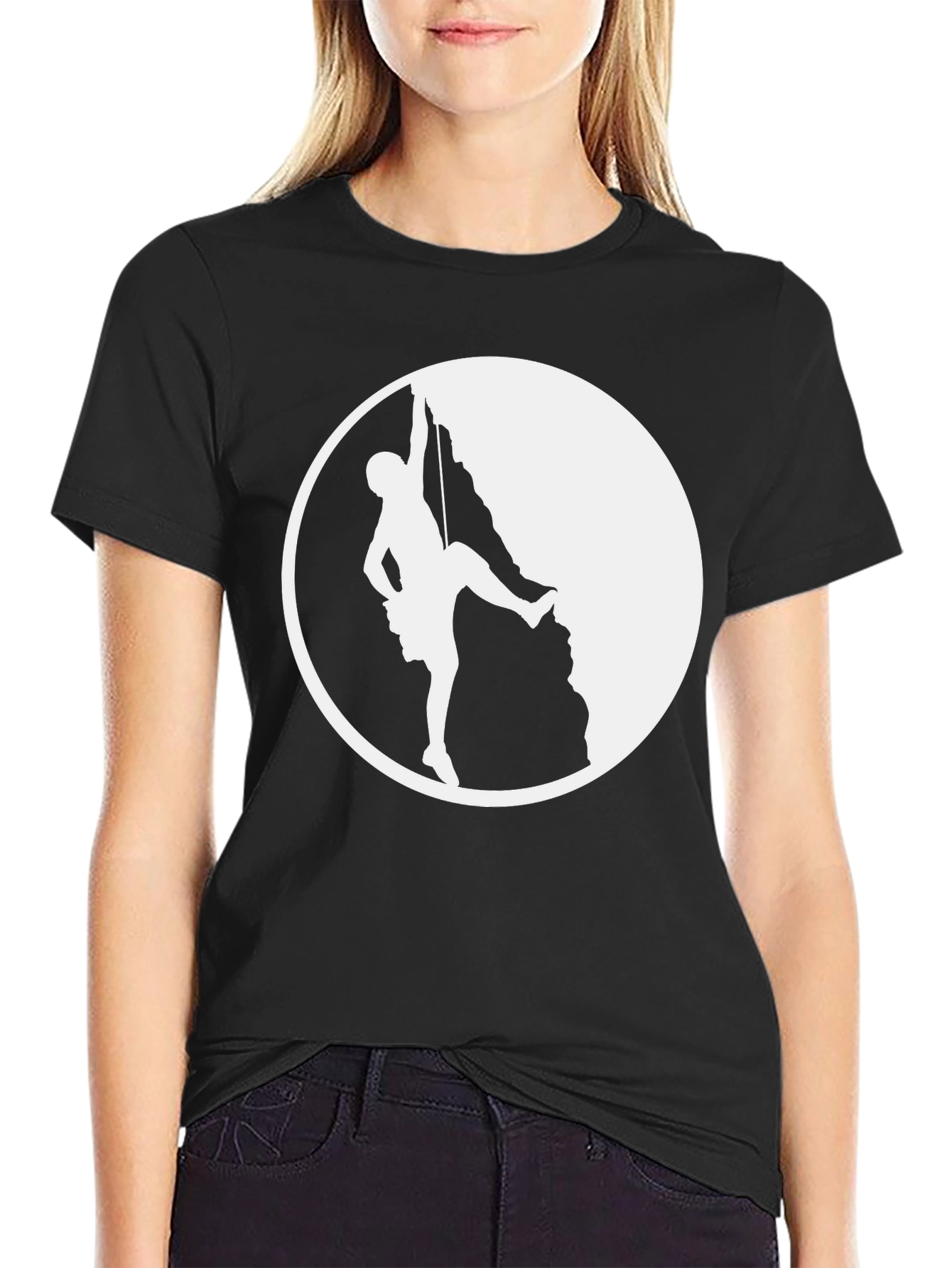 Climber Silhouette Graphic Tee - Black Cotton T-Shirt