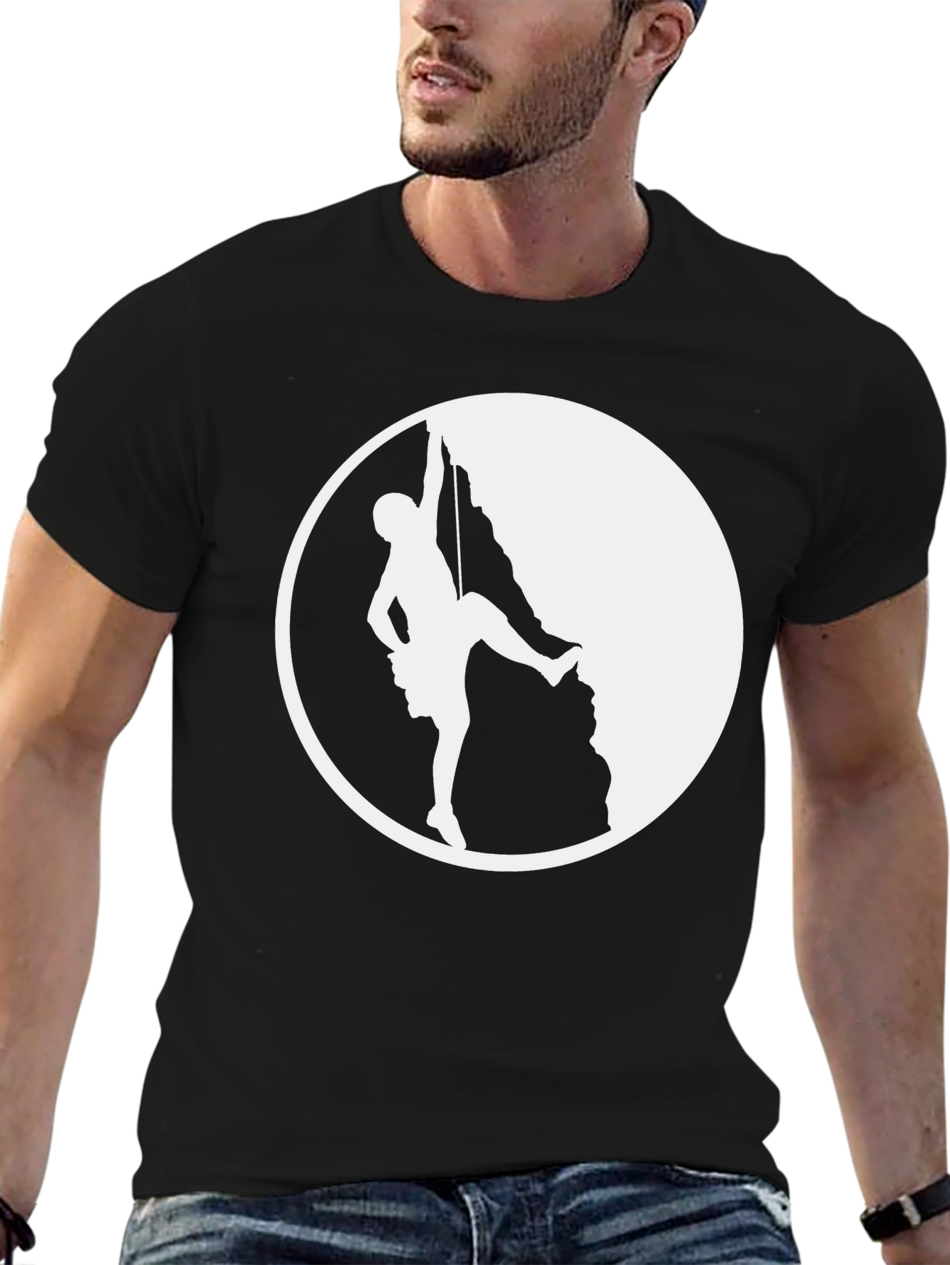 Climber Silhouette Graphic Tee - Black Cotton T-Shirt
