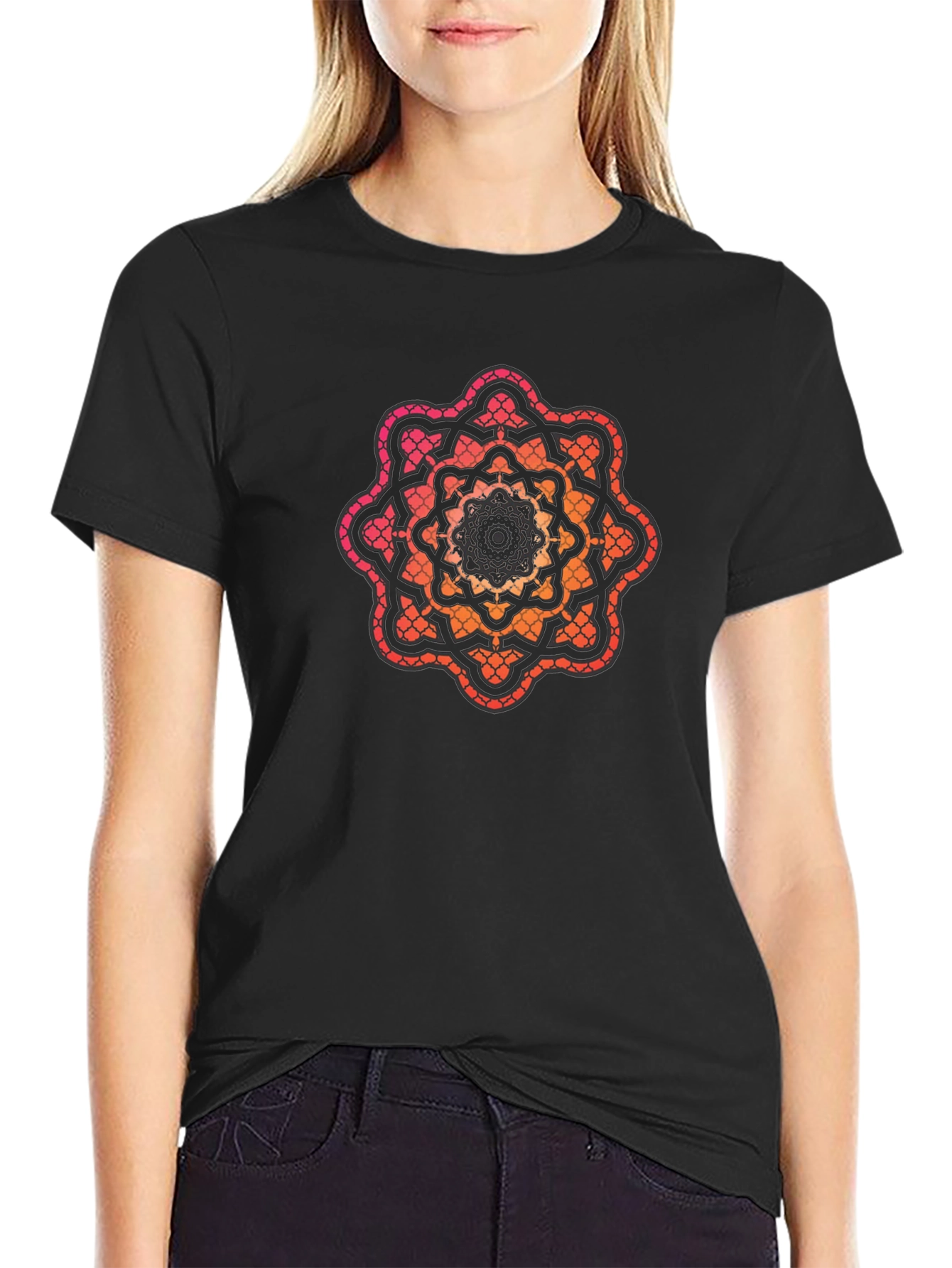 Geometric Mandala Graphic Tee - Black