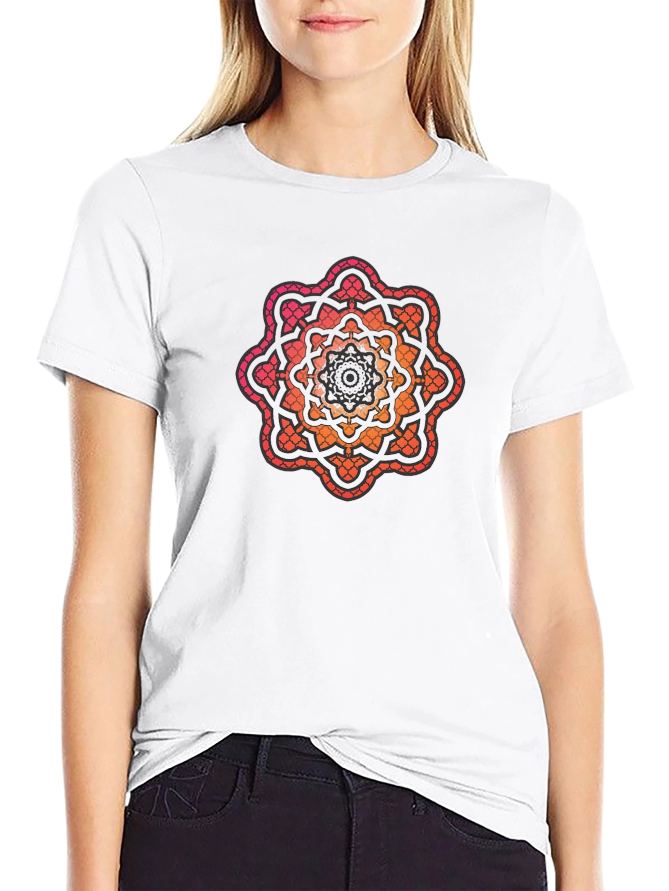 Geometric Mandala Graphic Tee - Black