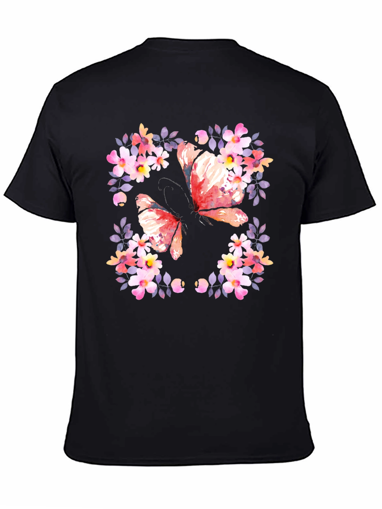 Butterfly Floral Graphic Tee - Black