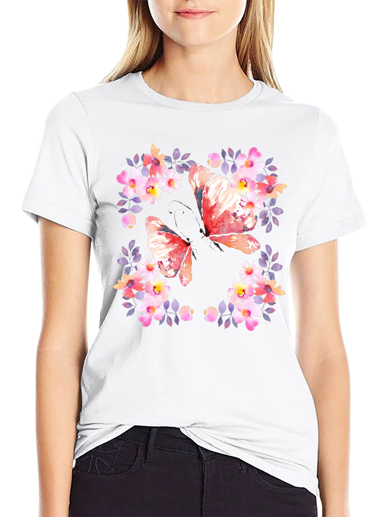 Butterfly Floral Graphic Tee - Black