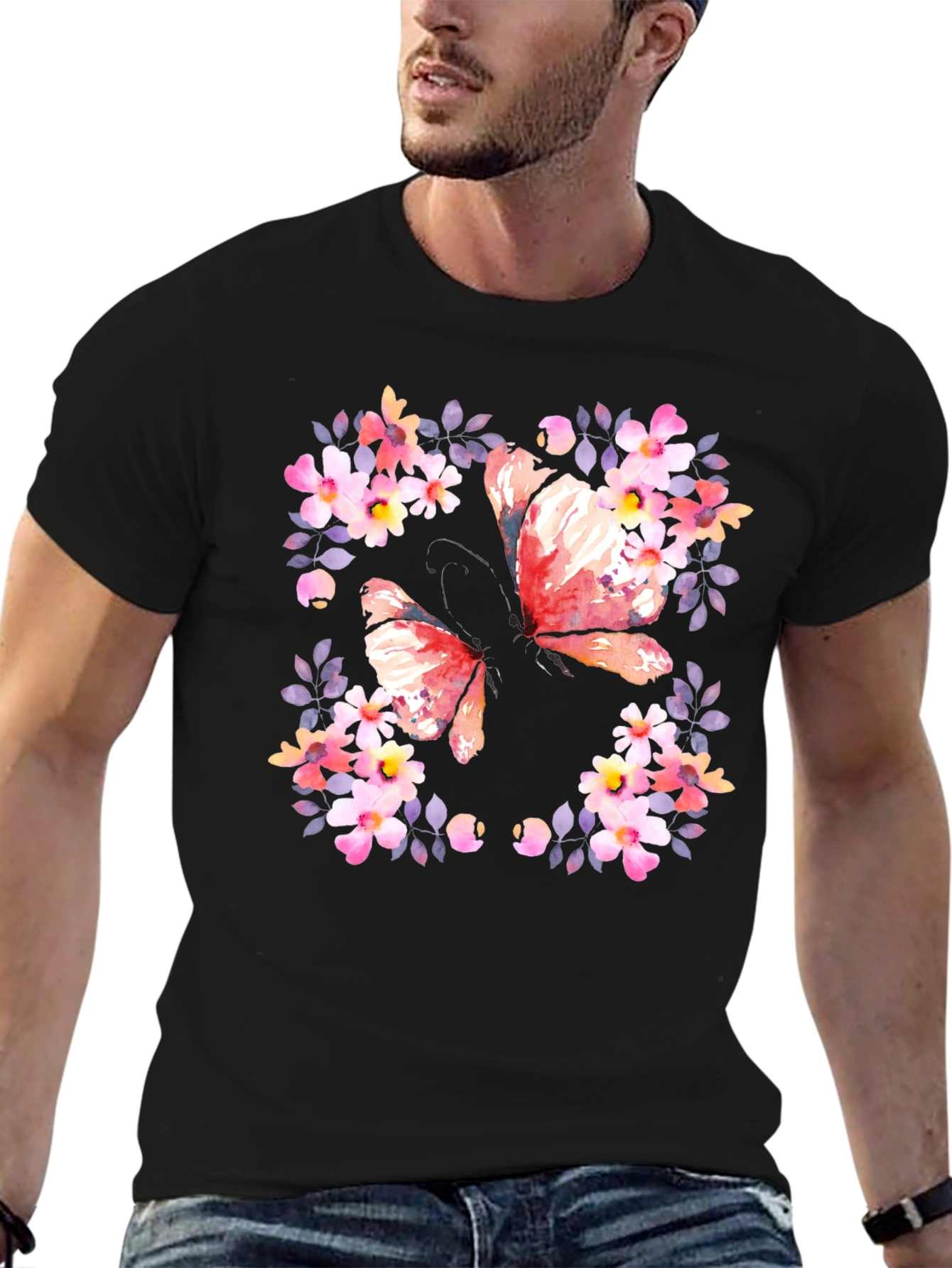Butterfly Floral Graphic Tee - Black
