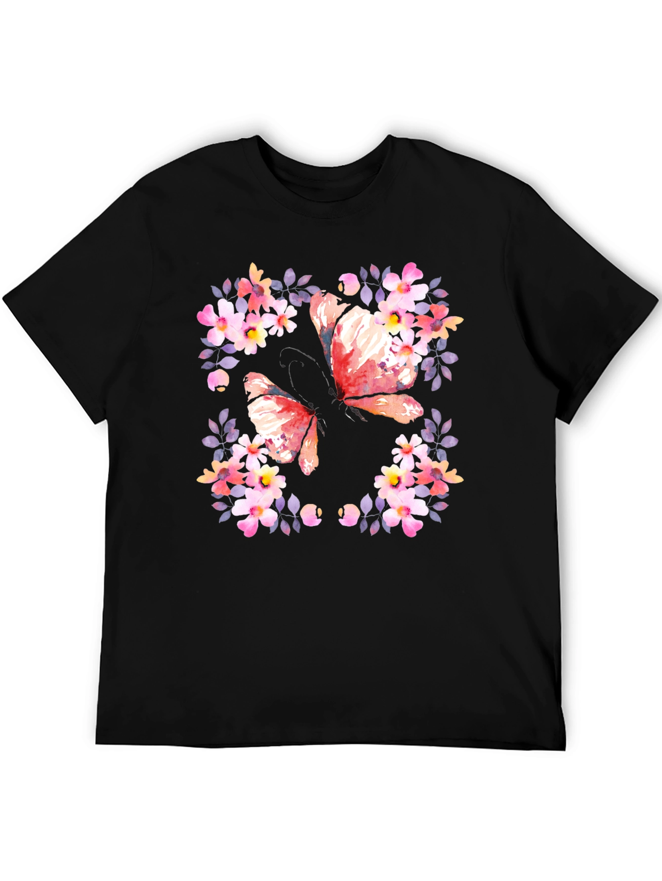 Butterfly Floral Graphic Tee - Black