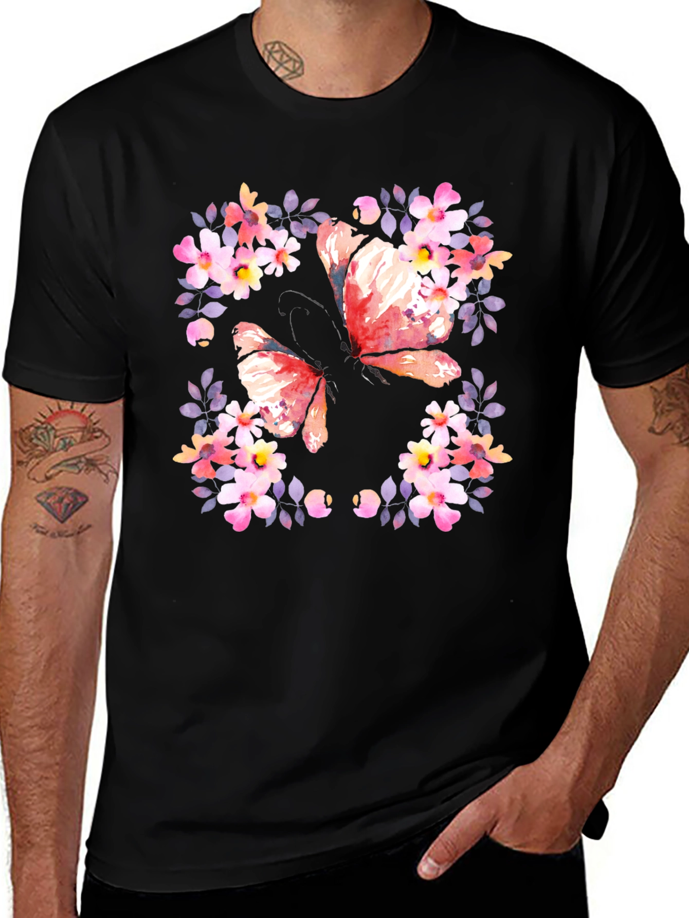 Butterfly Floral Graphic Tee - Black