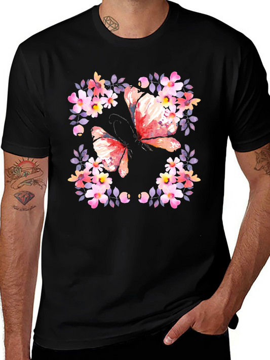 Butterfly Floral Graphic Tee - Black