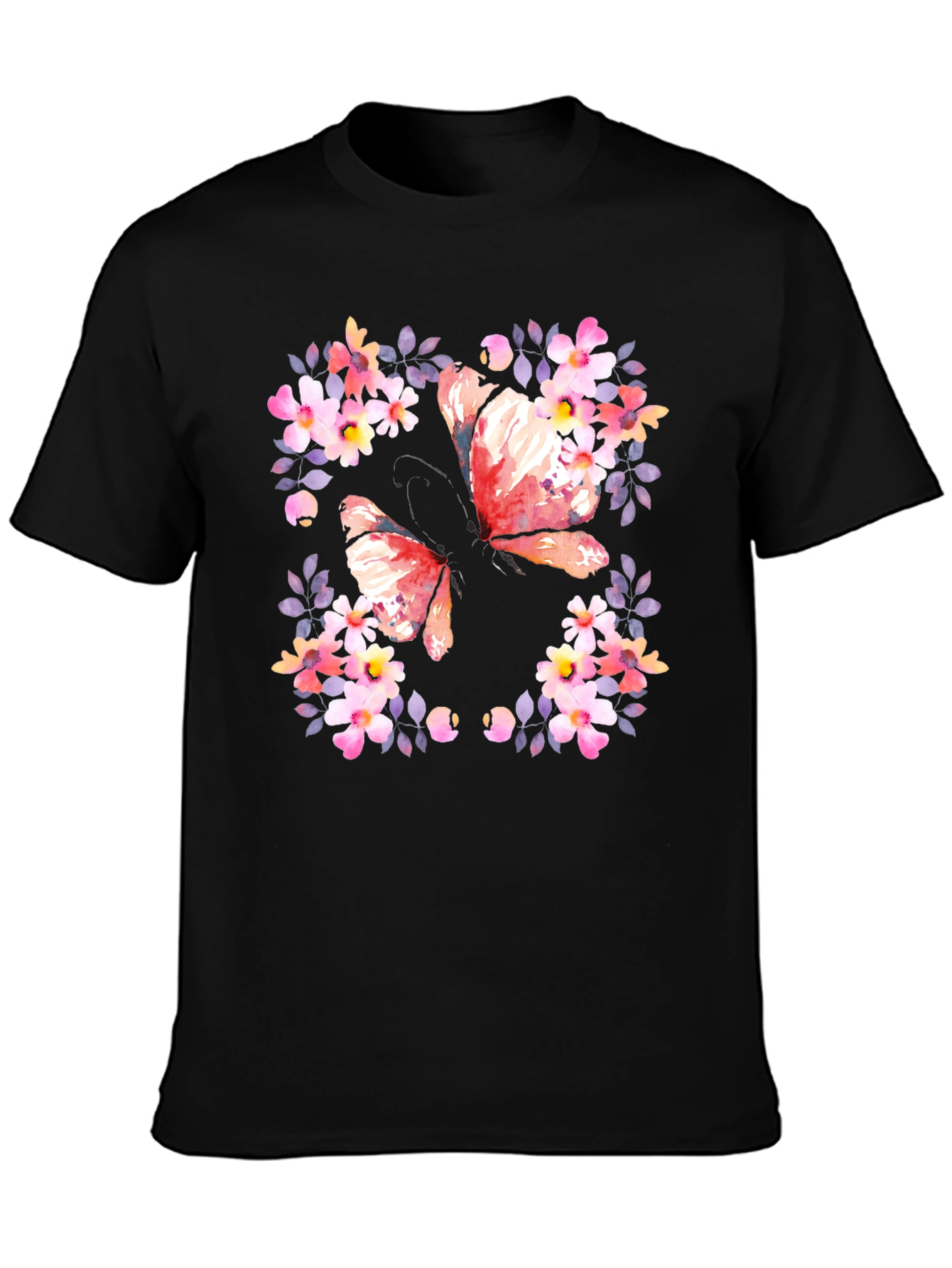 Butterfly Floral Graphic Tee - Black