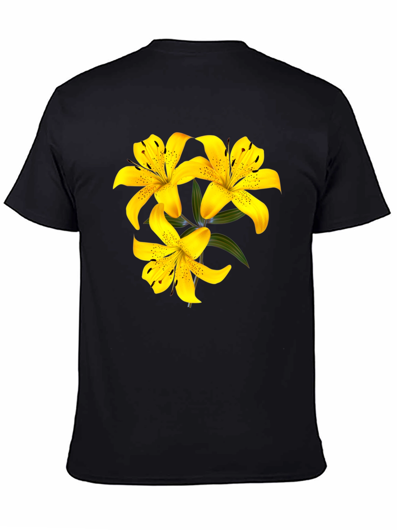Yellow Lily Flower Black T-Shirt