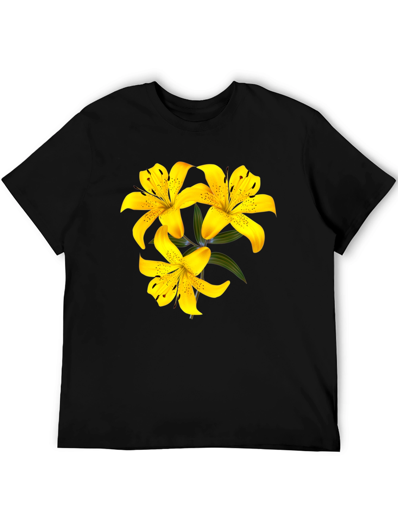 Yellow Lily Flower Black T-Shirt