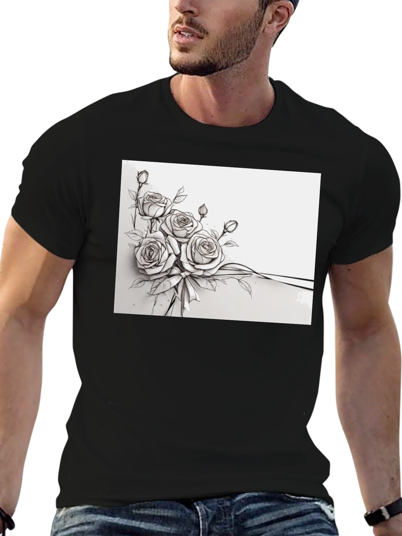 Floral Rose Bouquet Black T-Shirt