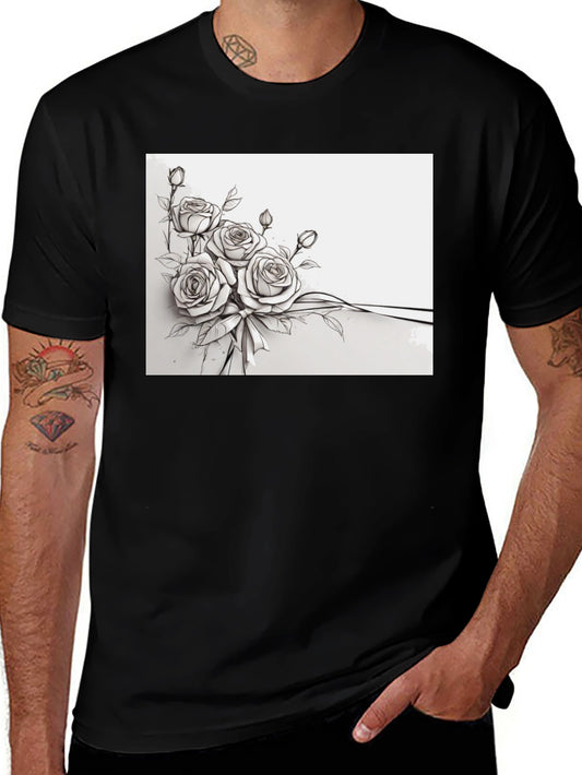 Floral Rose Bouquet Black T-Shirt