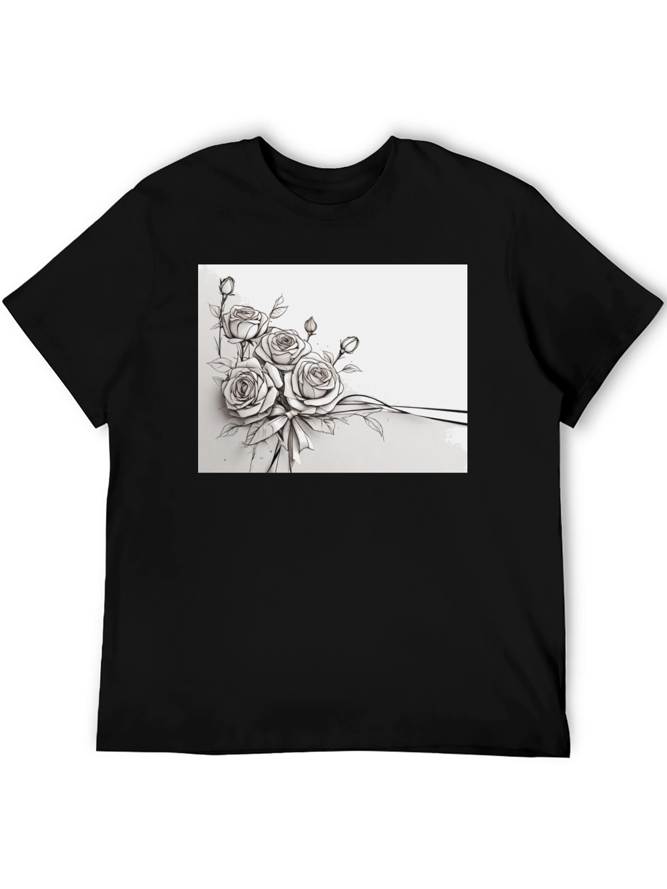 Floral Rose Bouquet Black T-Shirt