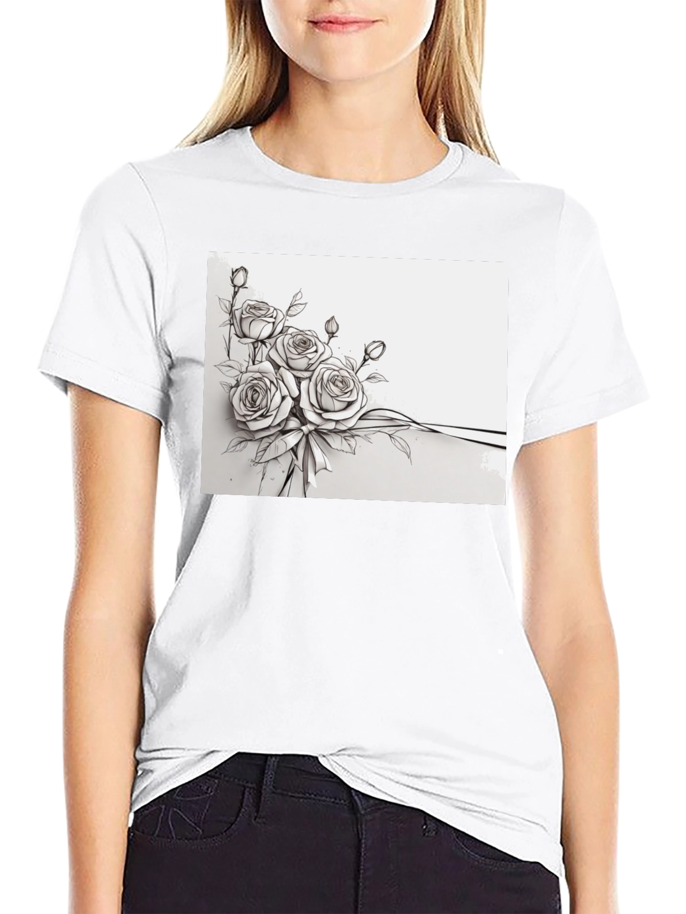 Floral Rose Bouquet Black T-Shirt