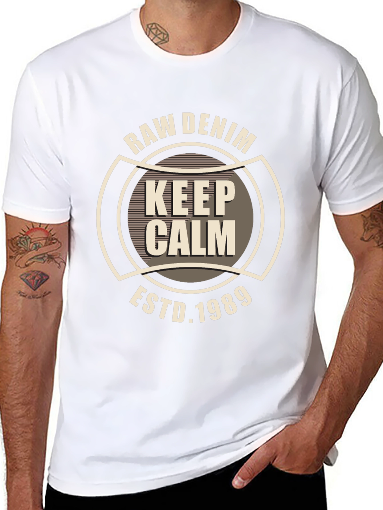 Raw Denim Keep Calm Graphic Black T-Shirt