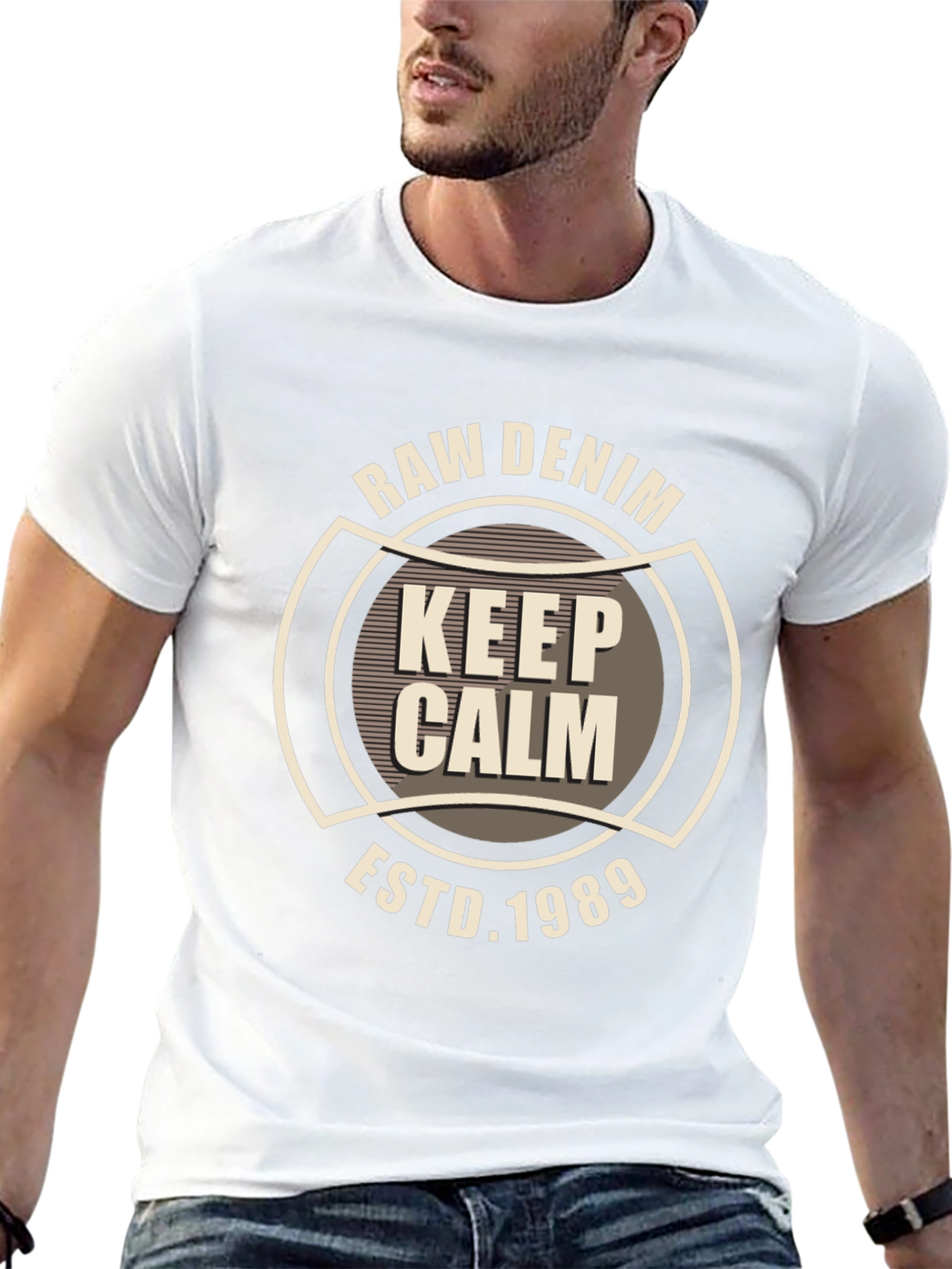 Raw Denim Keep Calm Graphic Black T-Shirt
