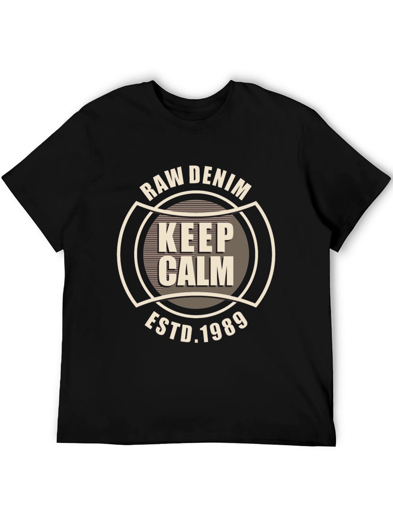 Raw Denim Keep Calm Graphic Black T-Shirt
