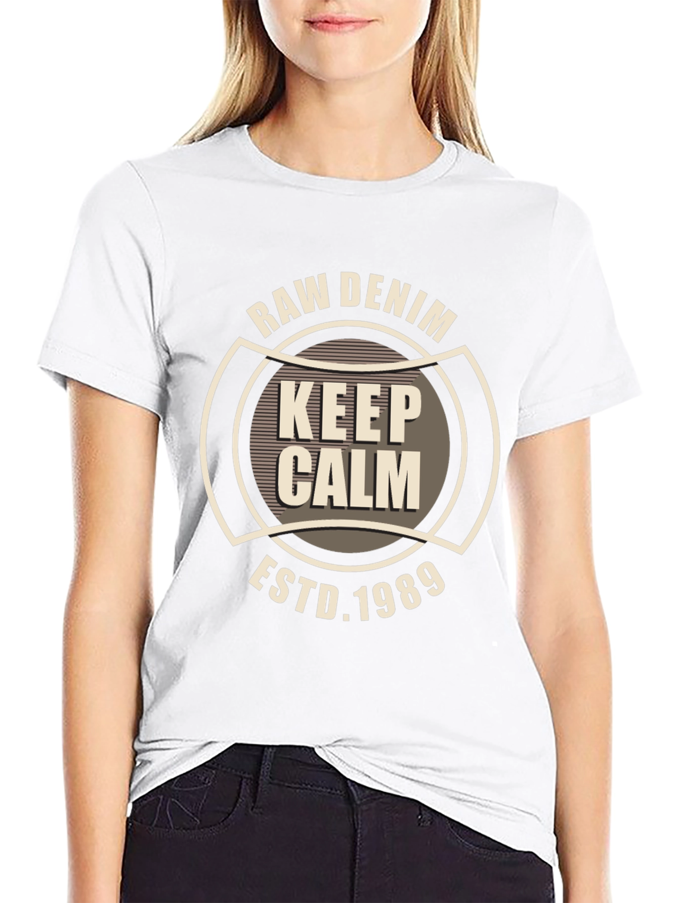 Raw Denim Keep Calm Graphic Black T-Shirt