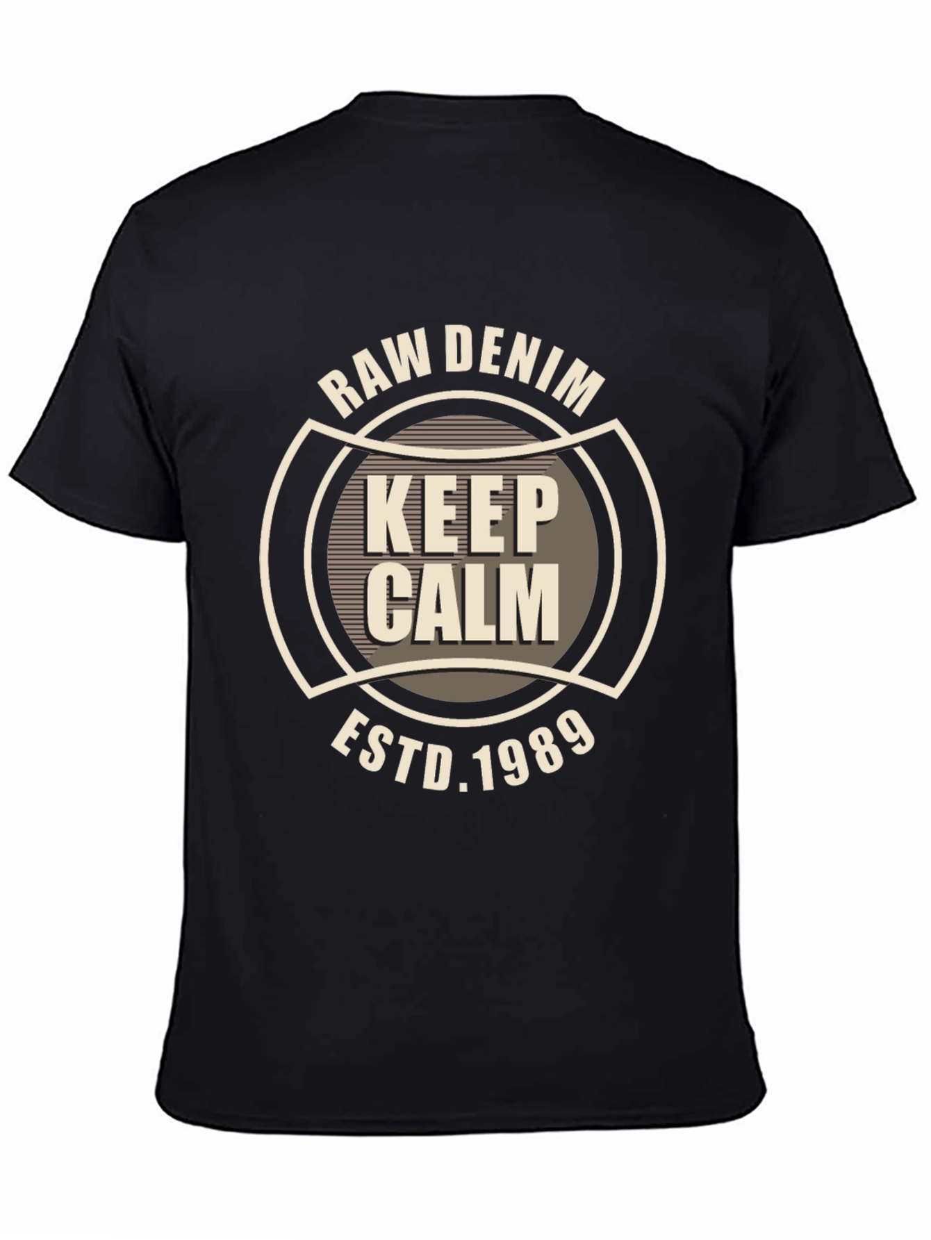 Raw Denim Keep Calm Graphic Black T-Shirt
