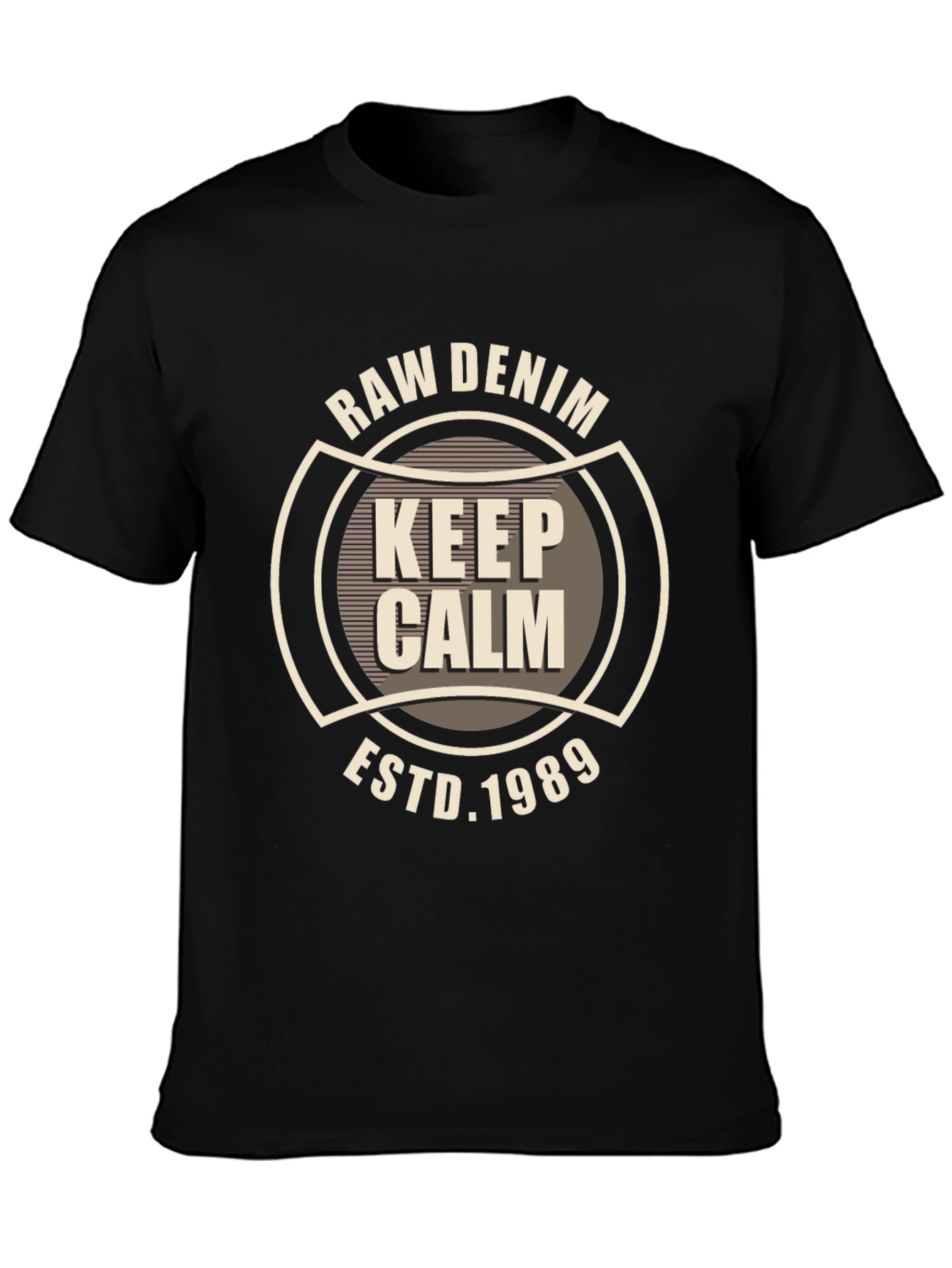 Raw Denim Keep Calm Graphic Black T-Shirt