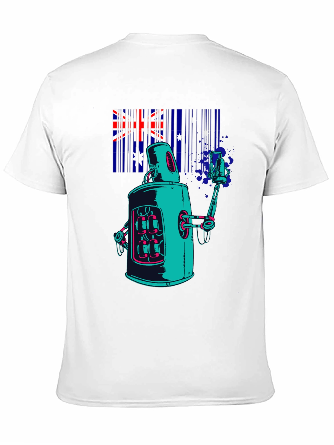 Robot Aussie Flag Black T-Shirt