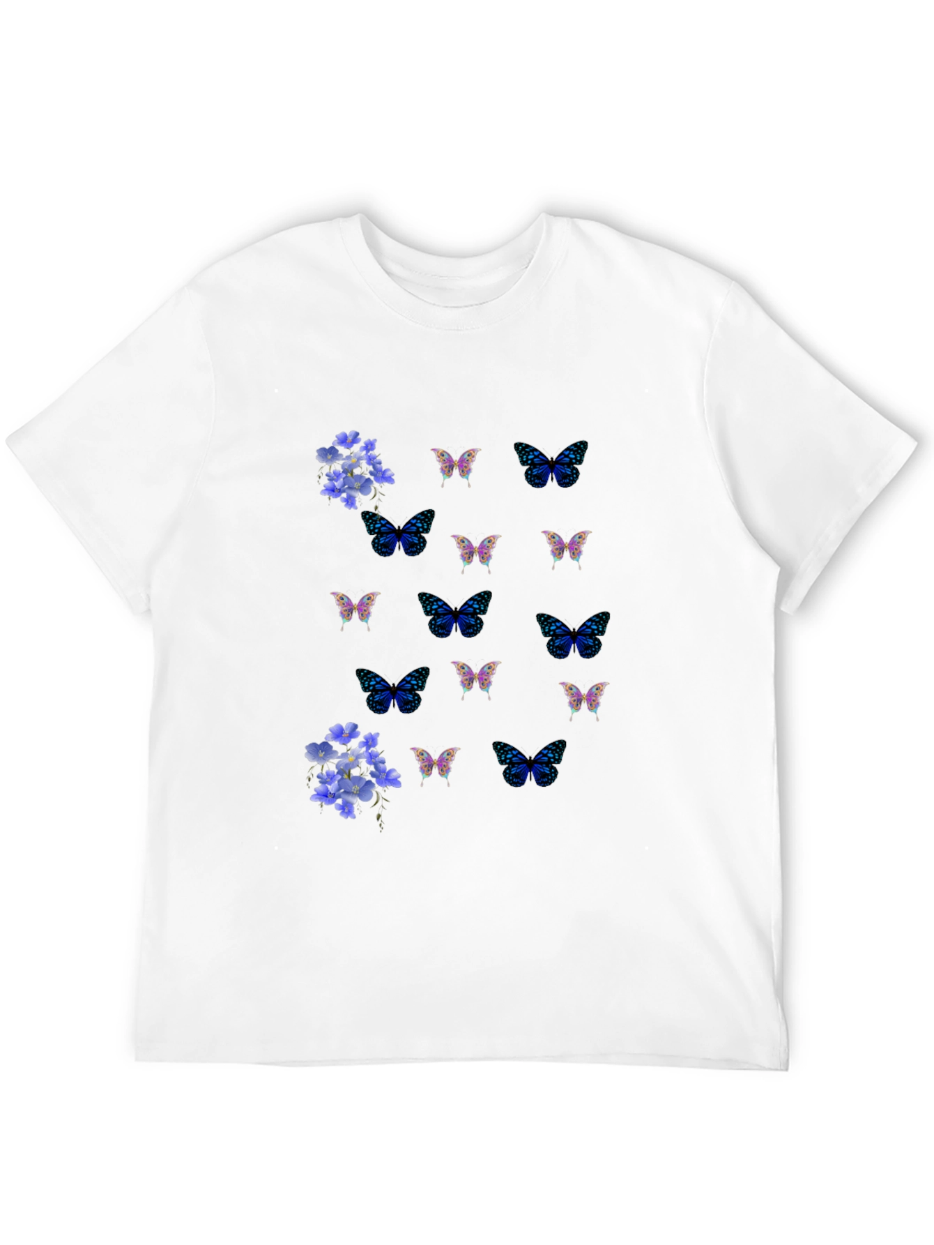 Butterfly & Floral Print Black T-Shirt