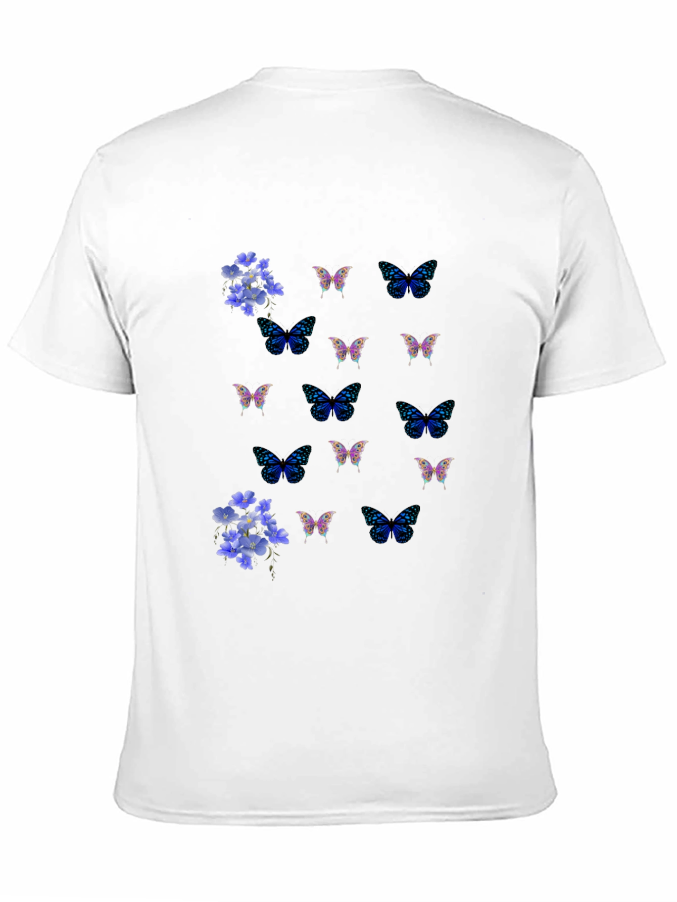 Butterfly & Floral Print Black T-Shirt