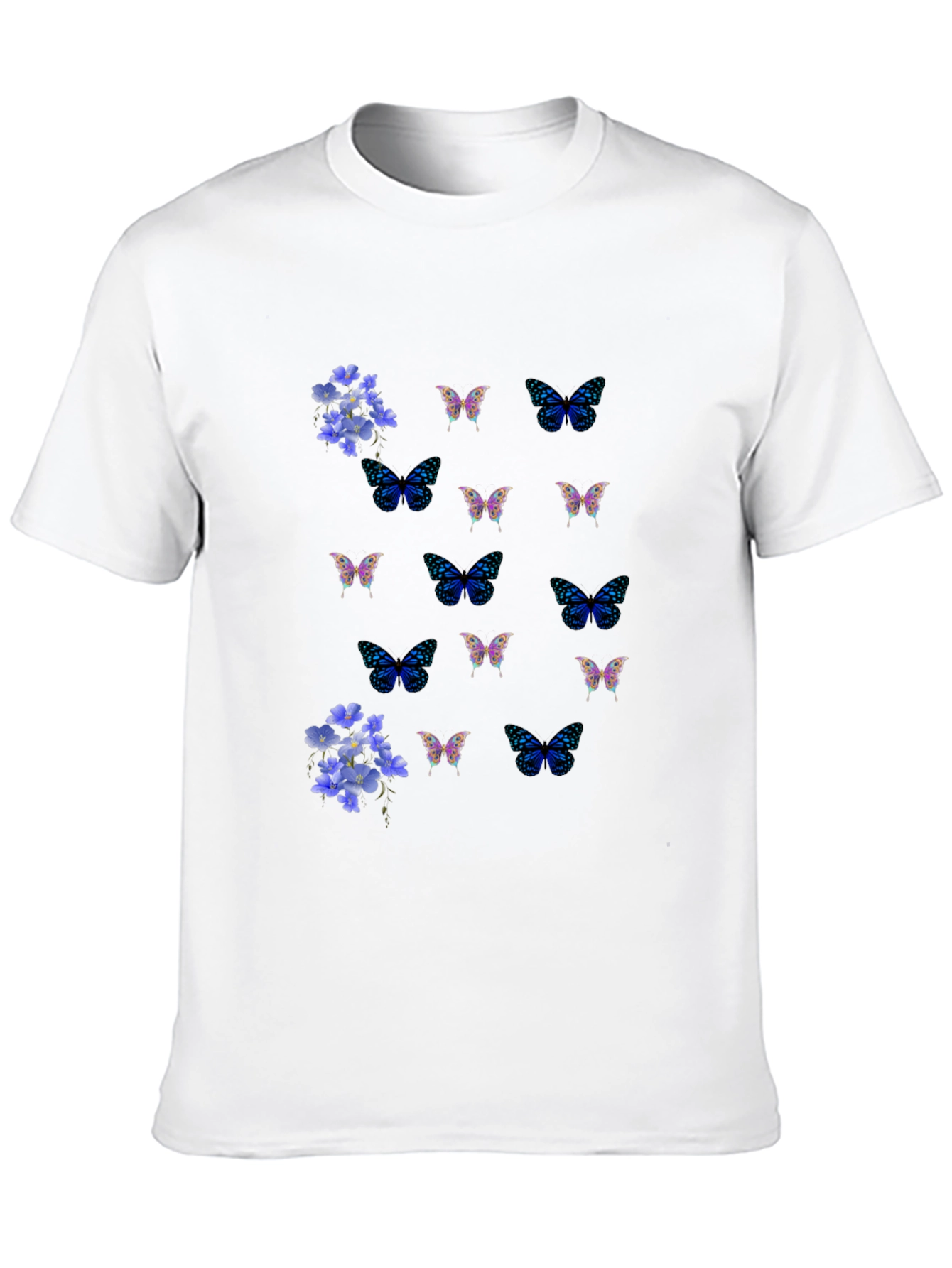 Butterfly & Floral Print Black T-Shirt