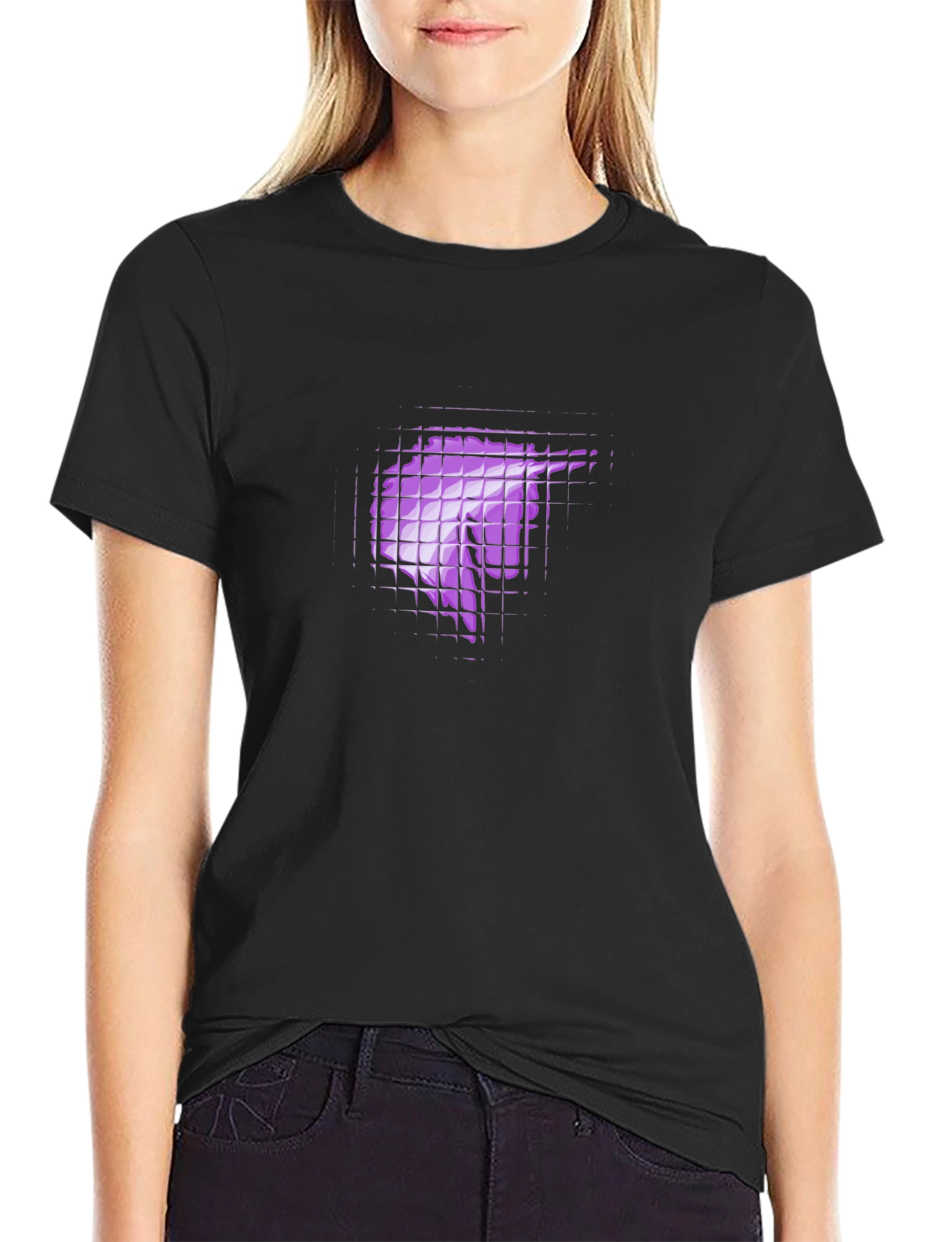Black T-Shirt with Purple Geometric Graphic