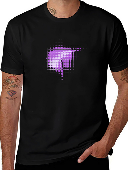 Black T-Shirt with Purple Geometric Graphic