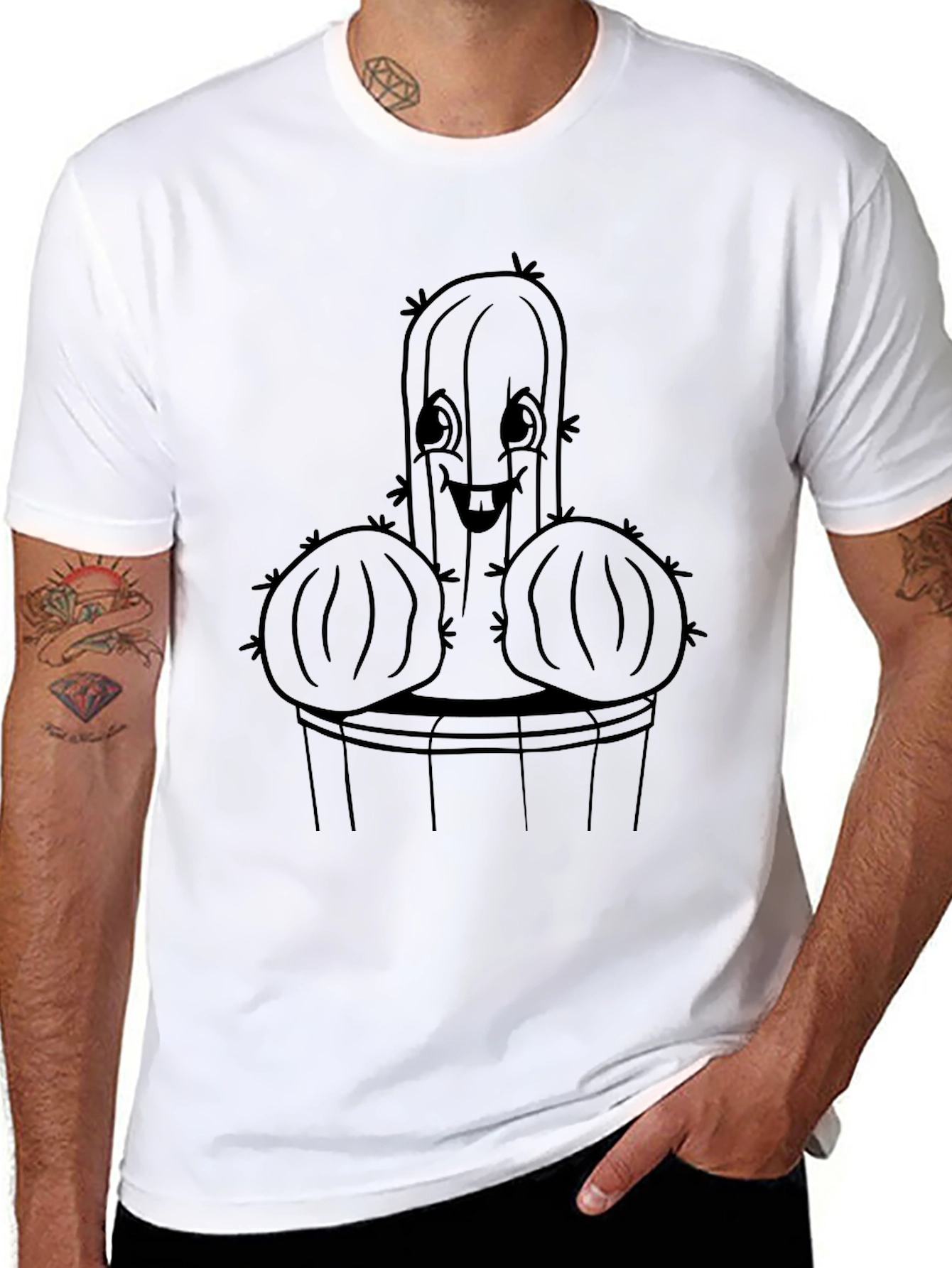 Funny Cactus Graphic Tee - Black Cotton T-Shirt