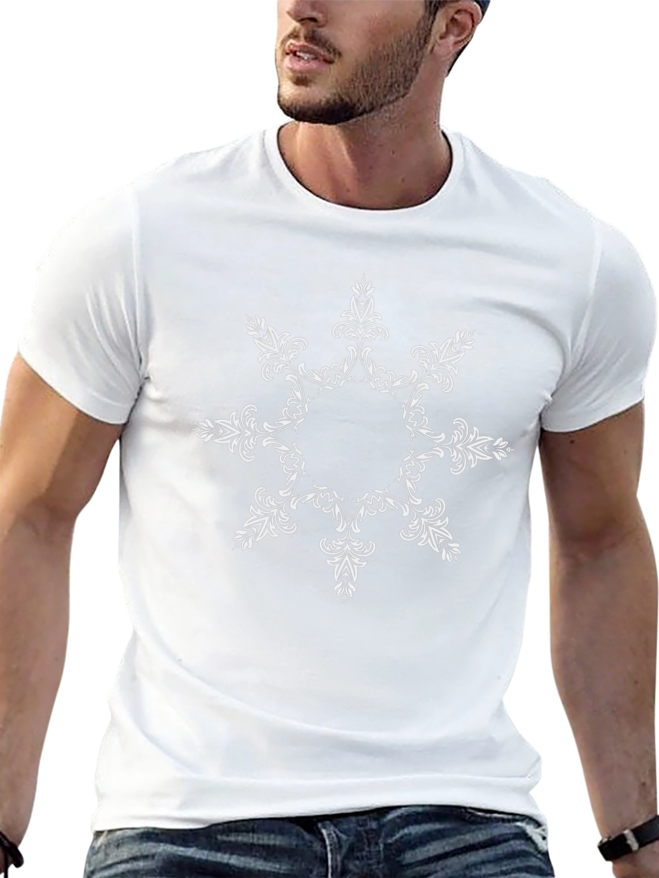 Black Tee with Floral Geometric Design