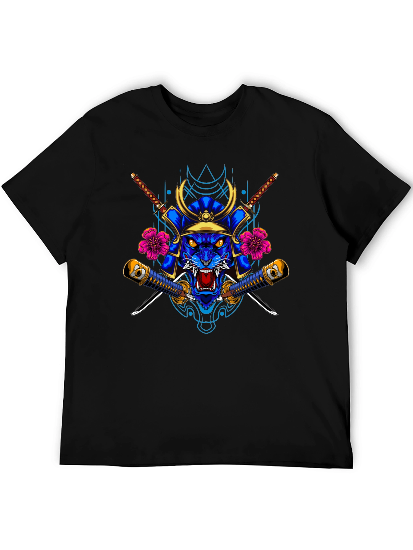 Samurai Tiger Graphic Tee - Black Cotton Blend Shirt