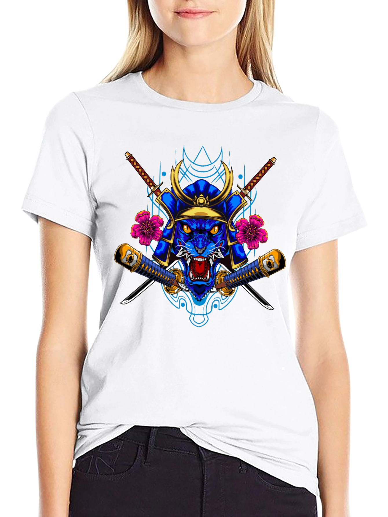Samurai Tiger Graphic Tee - Black Cotton Blend Shirt