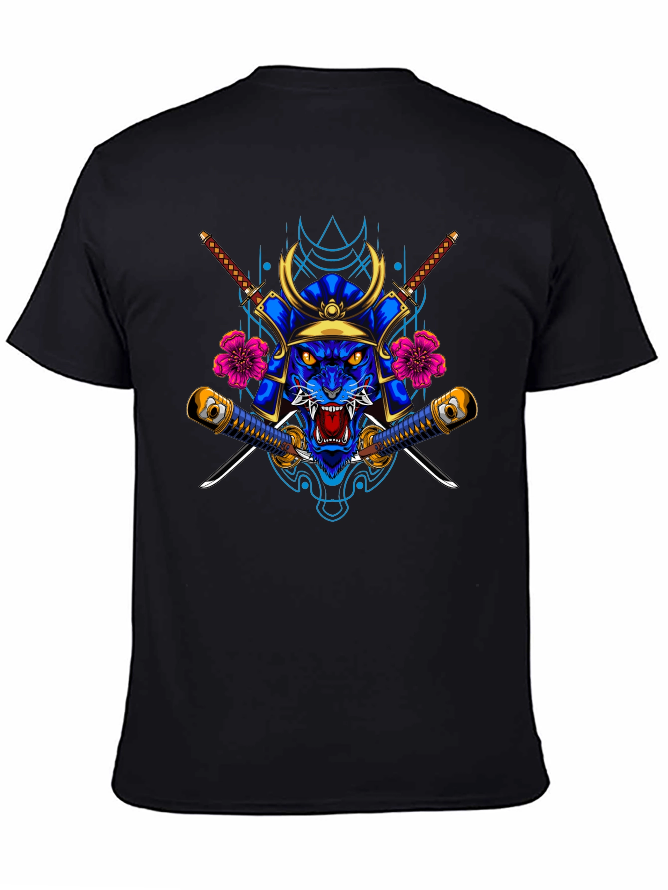 Samurai Tiger Graphic Tee - Black Cotton Blend Shirt