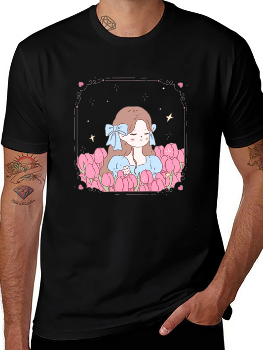 Girl in Tulips Black Graphic Tee