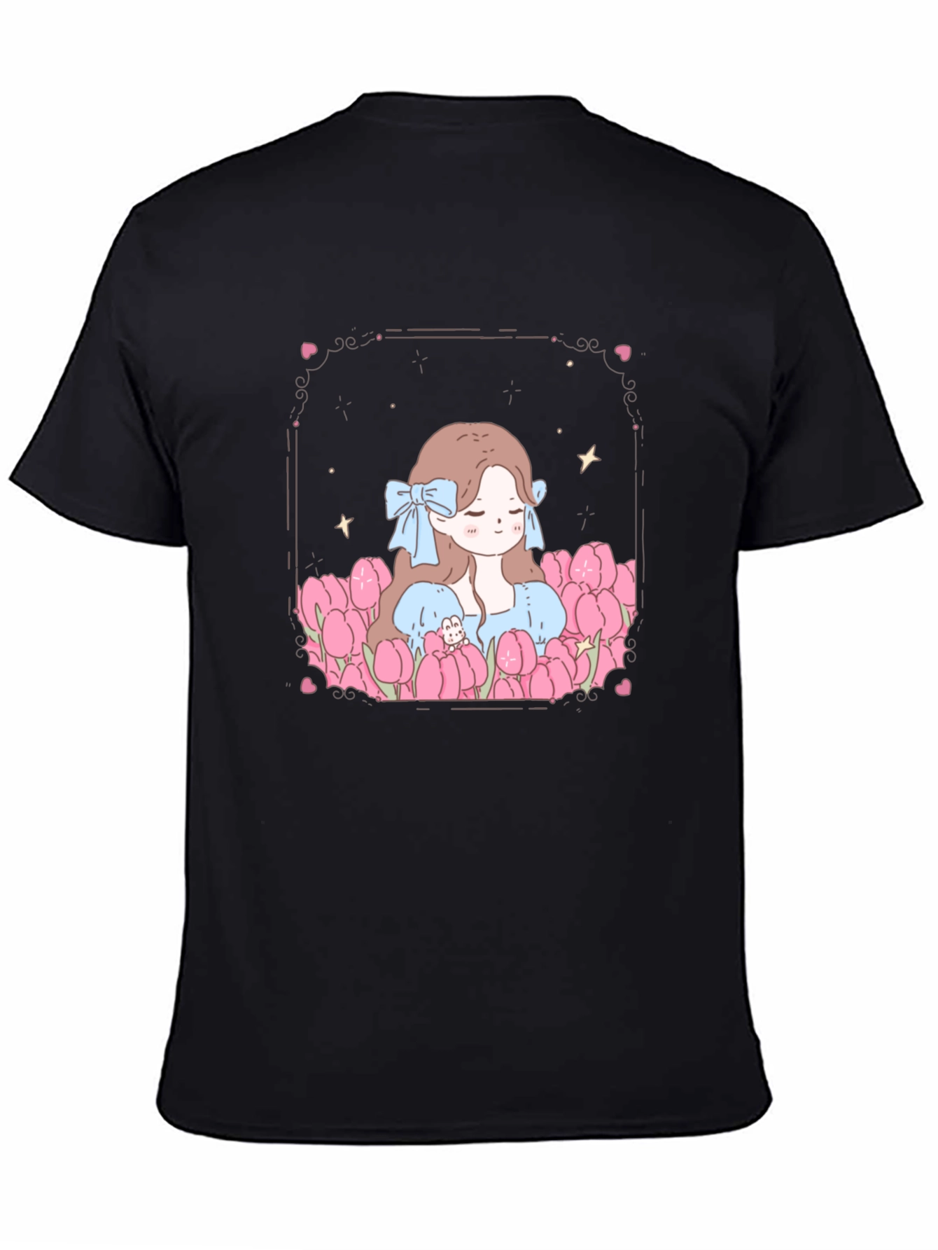 Girl in Tulips Black Graphic Tee