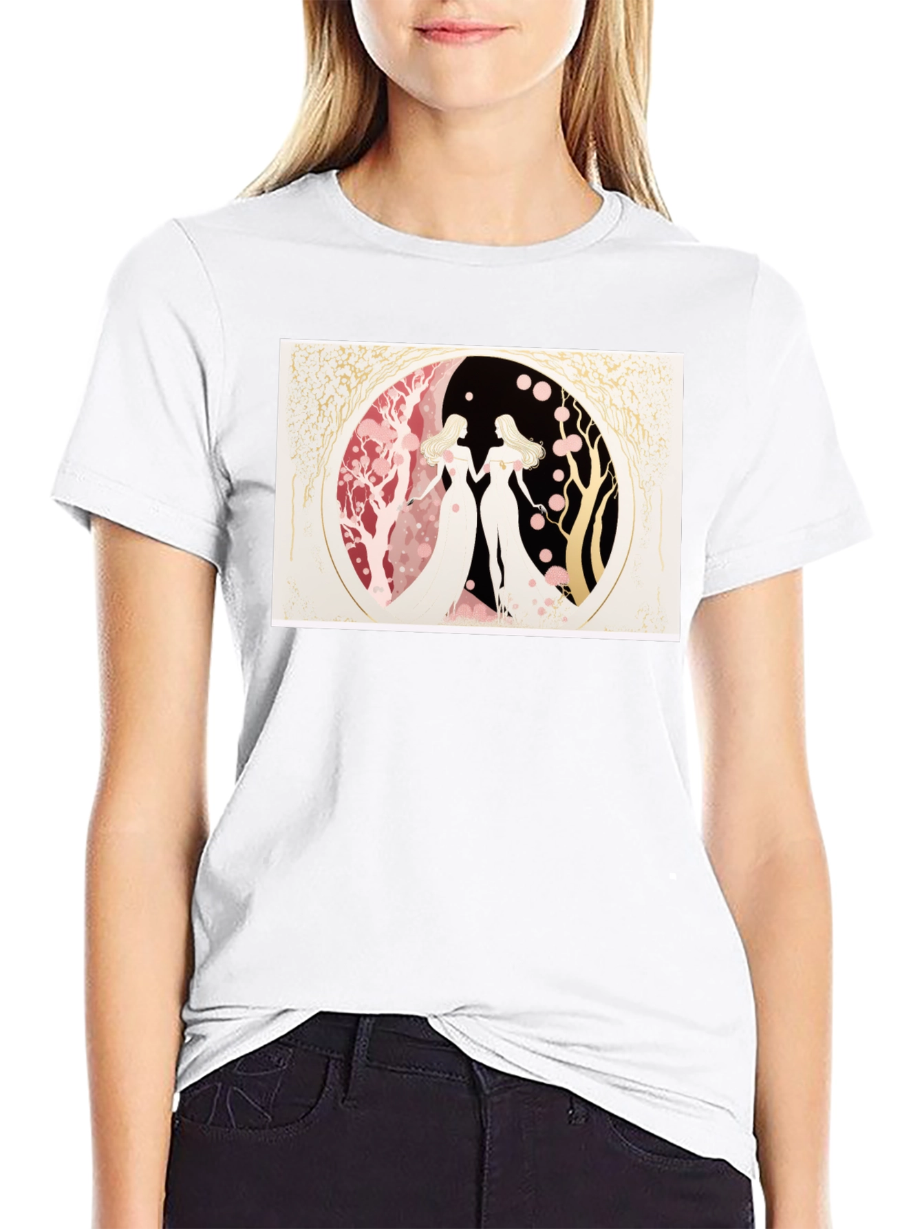 Yin Yang Twin Women Black T-Shirt