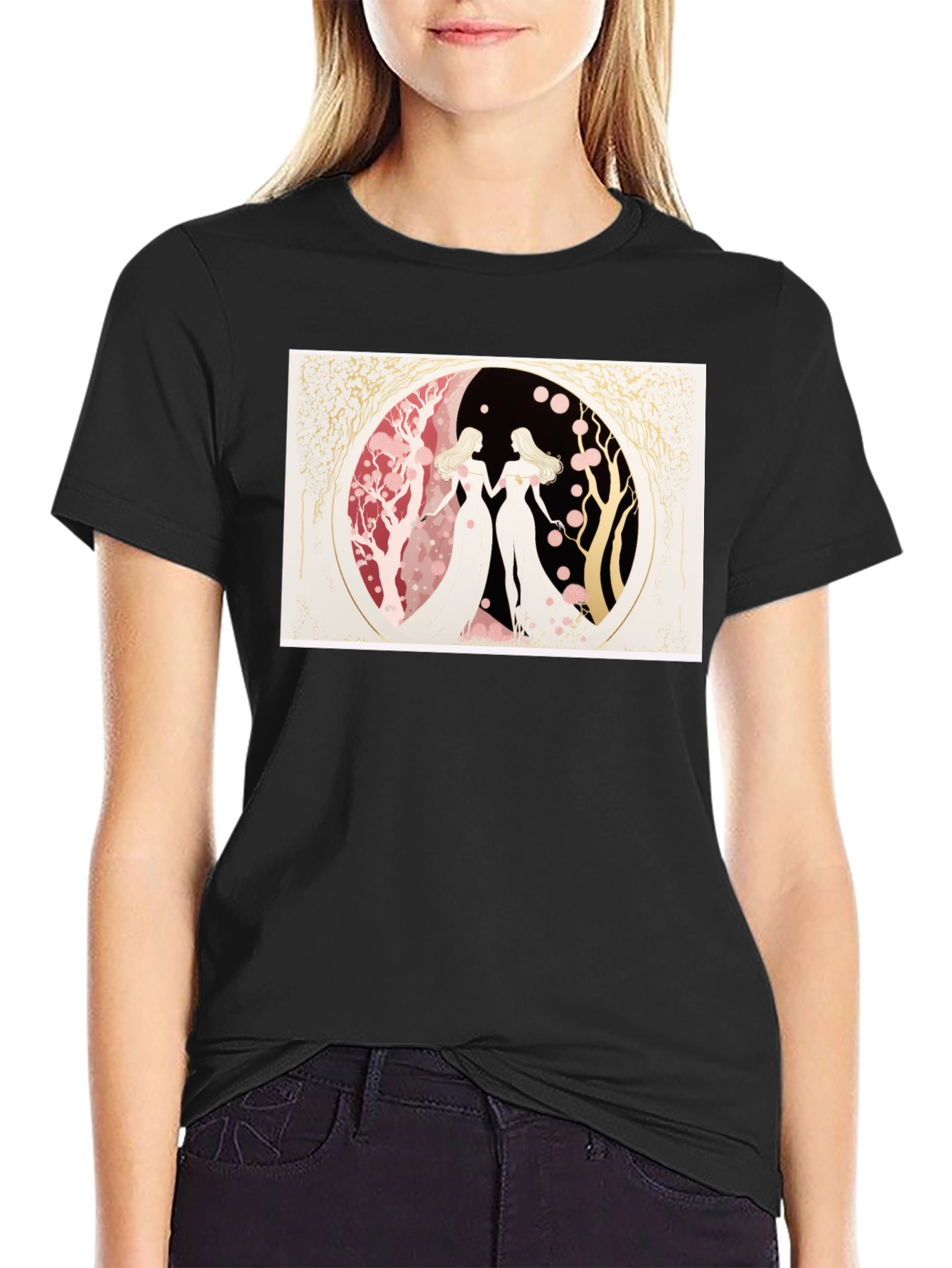 Yin Yang Twin Women Black T-Shirt