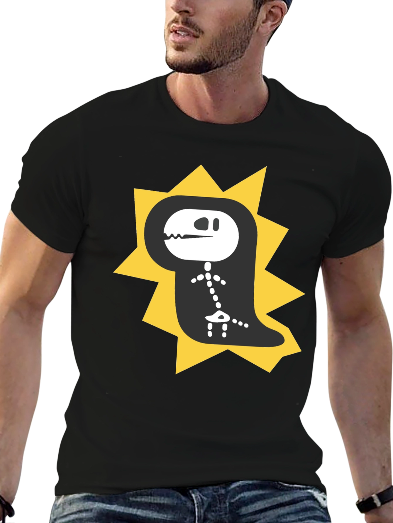 Dino Skeleton T-Shirt - Black Cotton Graphic Tee