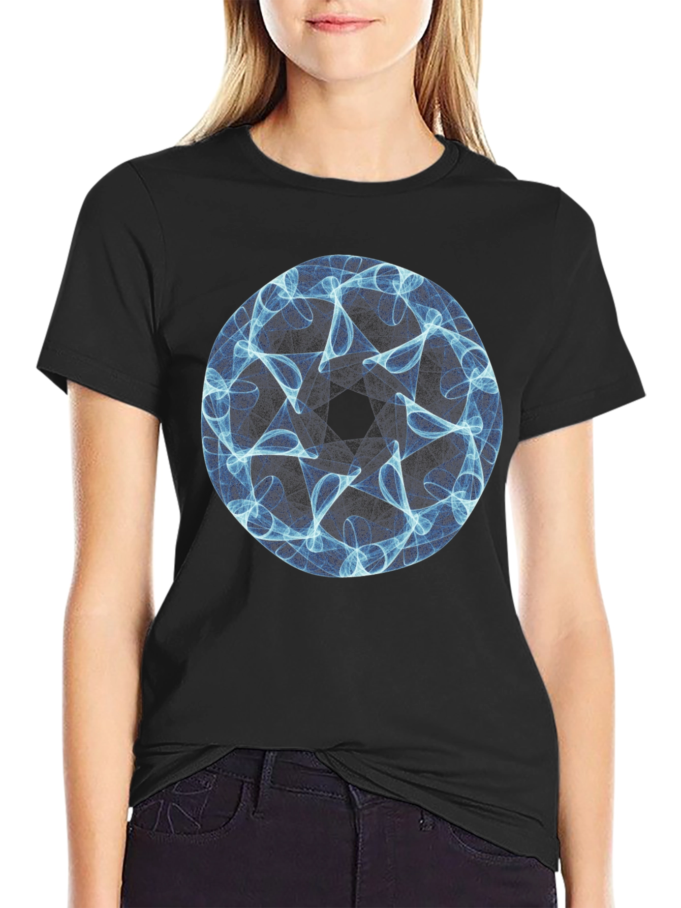 Abstract Geometric Circle T-Shirt - Black
