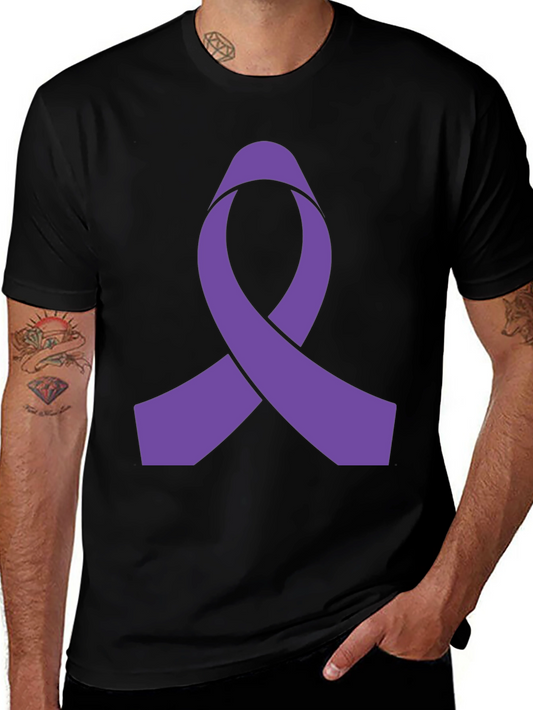 Purple Ribbon Graphic Black T-Shirt