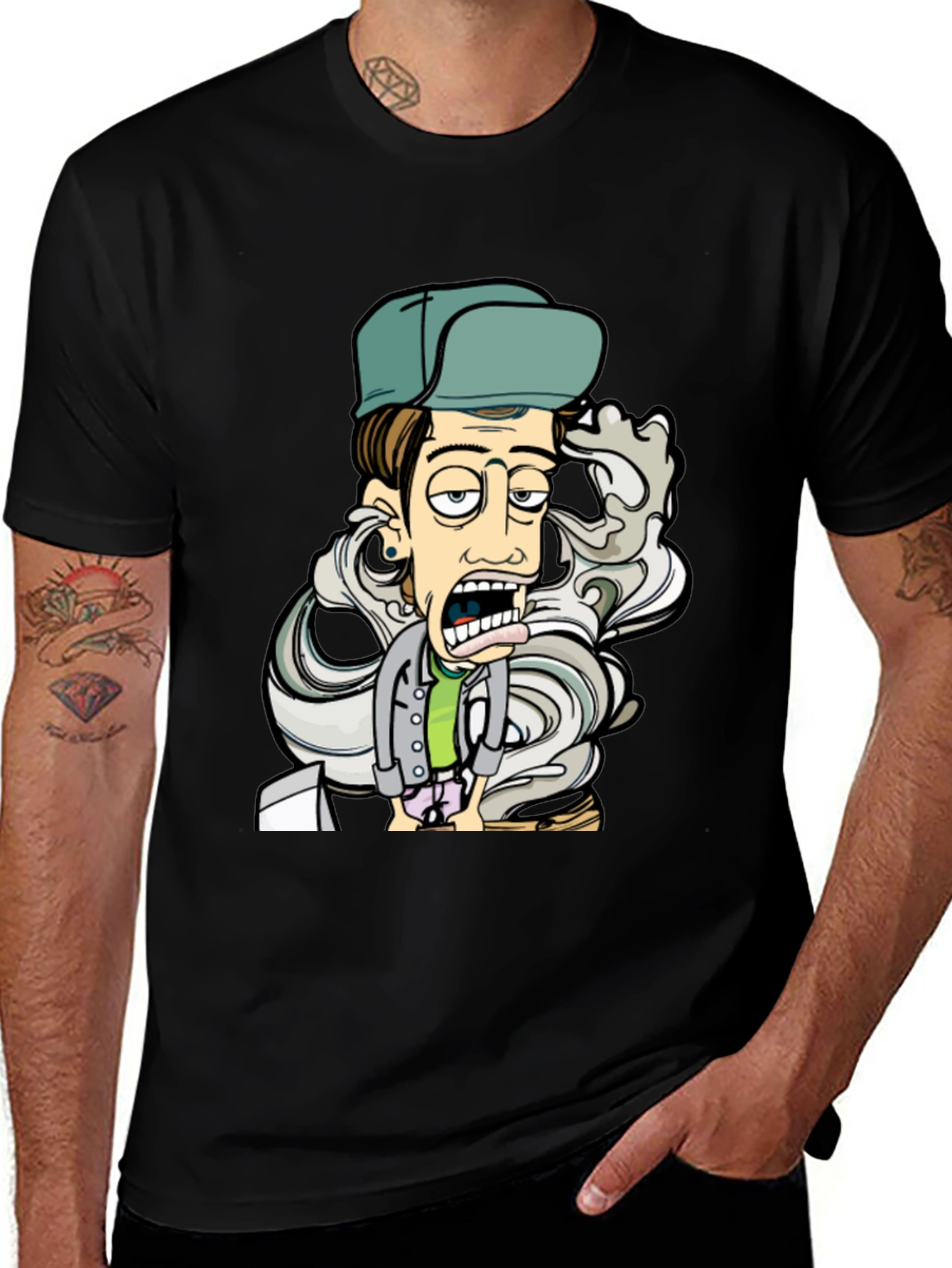 Cartoon Character Graphic T-Shirt - Black