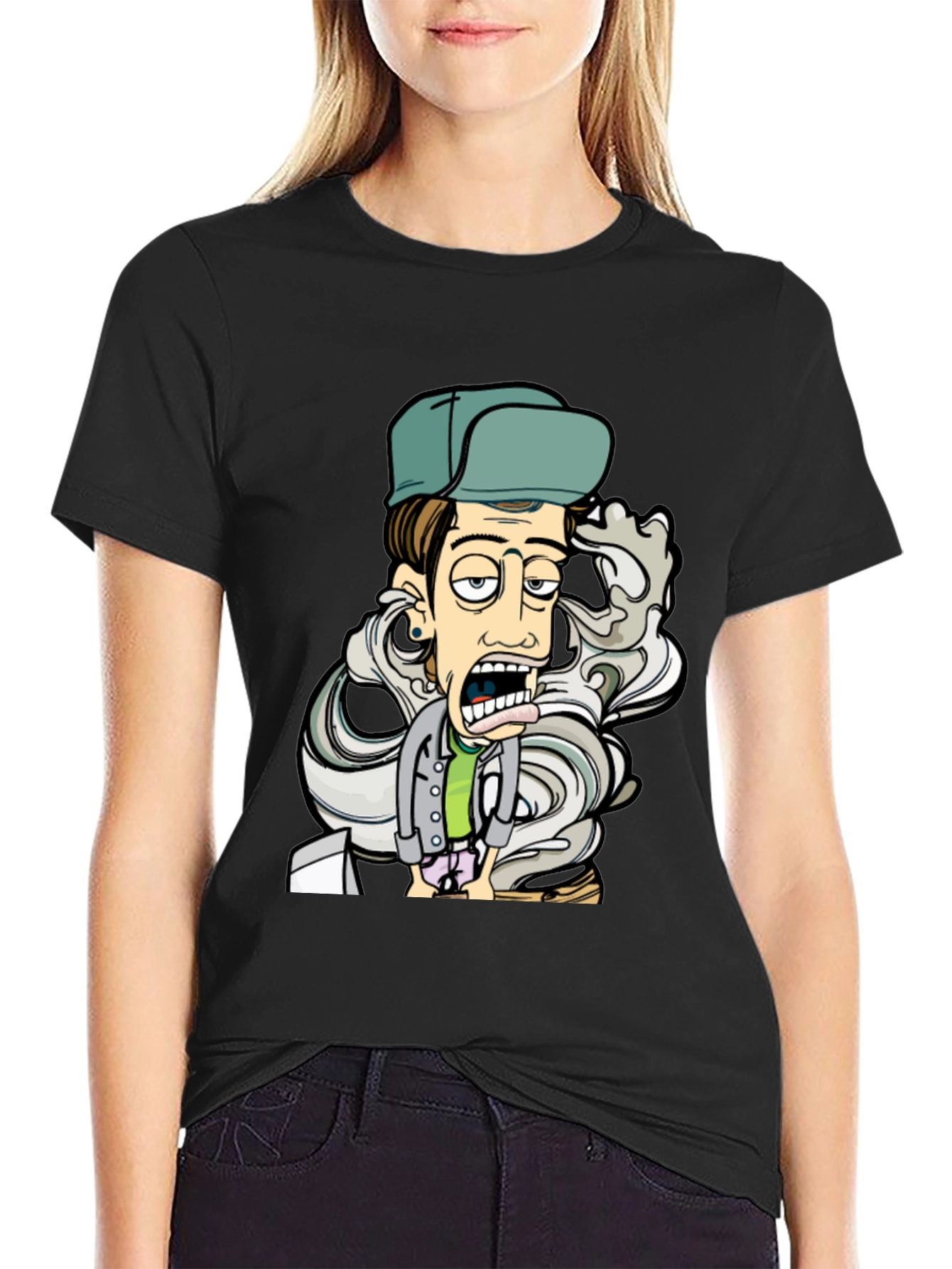 Cartoon Character Graphic T-Shirt - Black