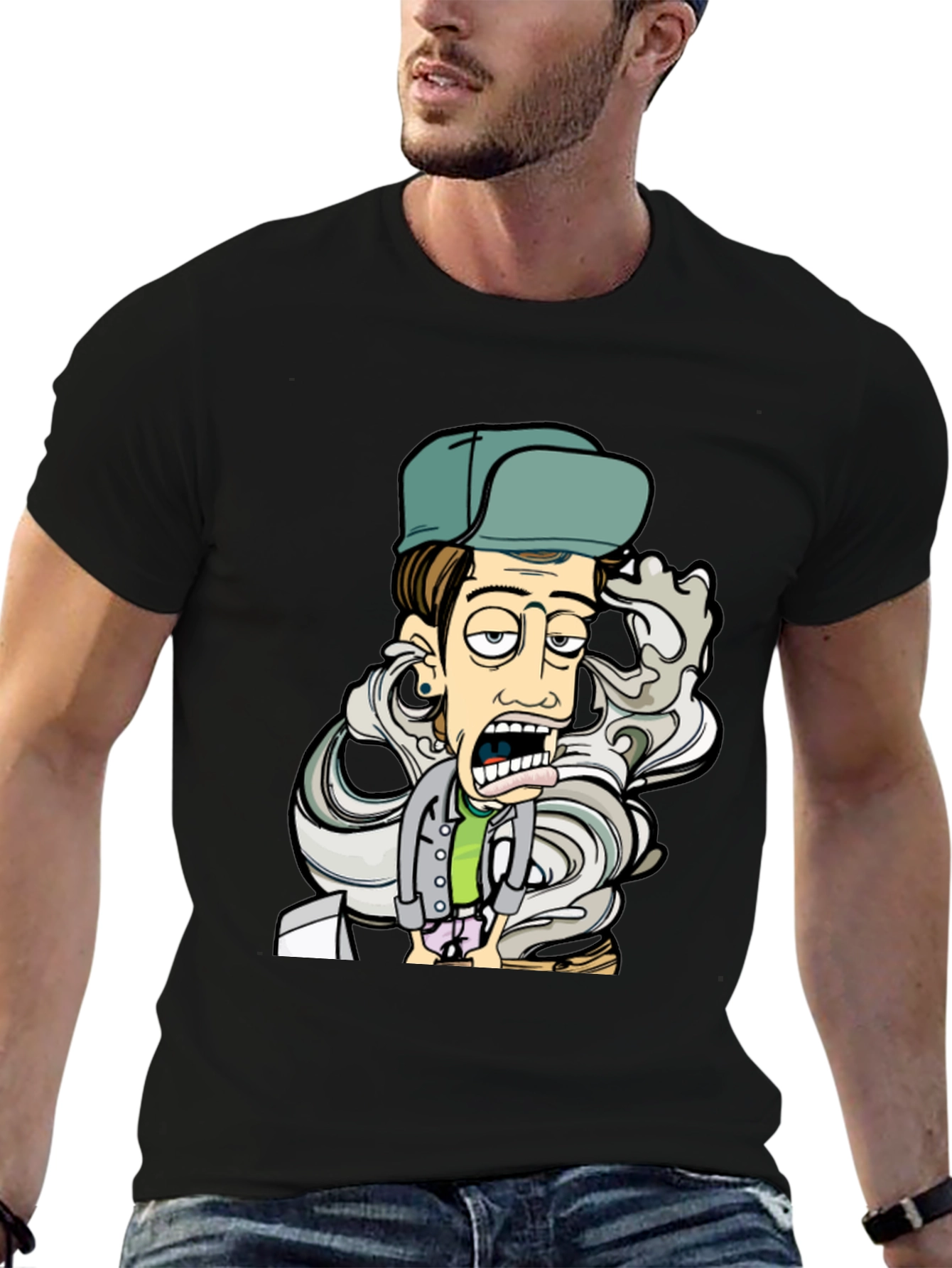 Cartoon Character Graphic T-Shirt - Black