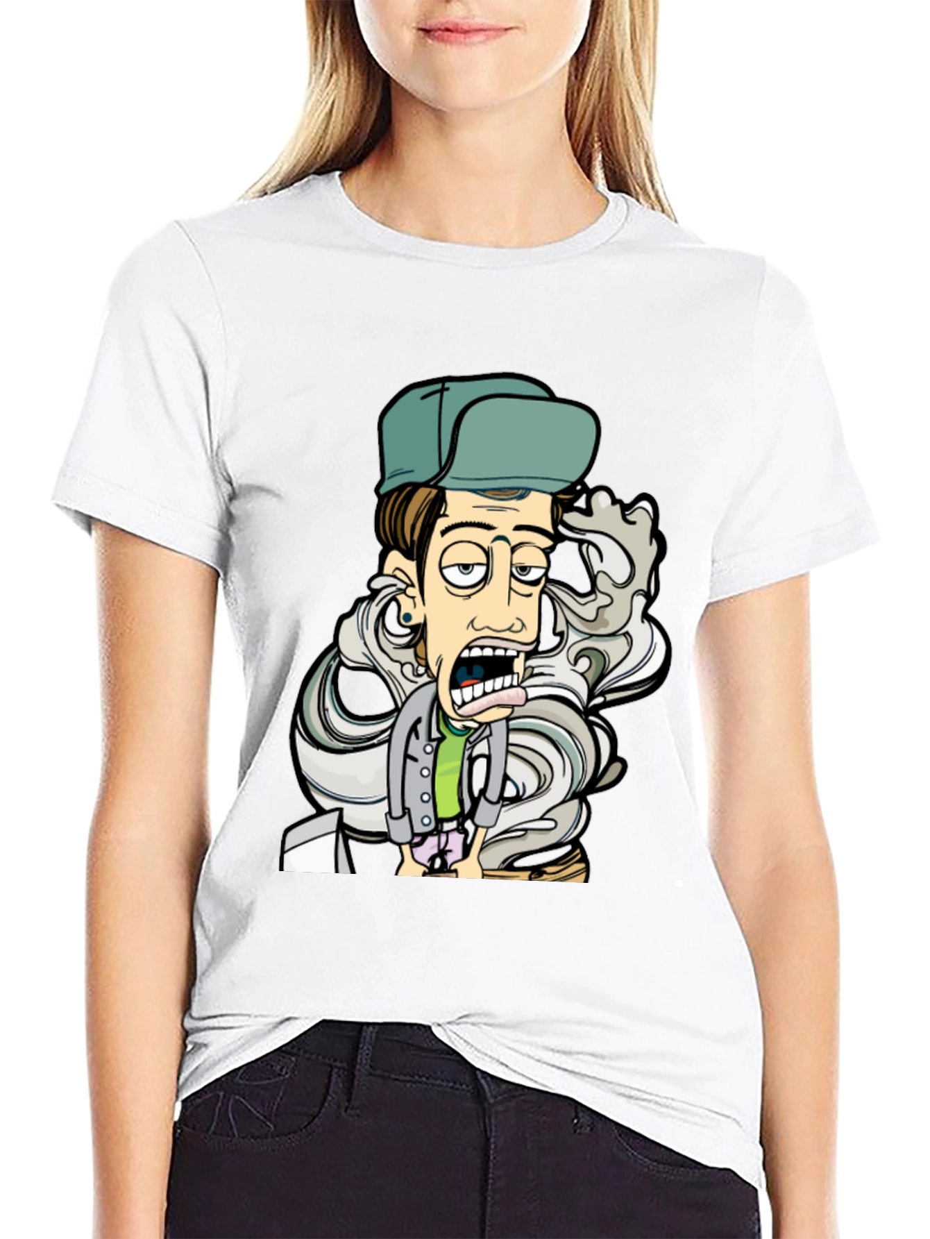 Cartoon Character Graphic T-Shirt - Black