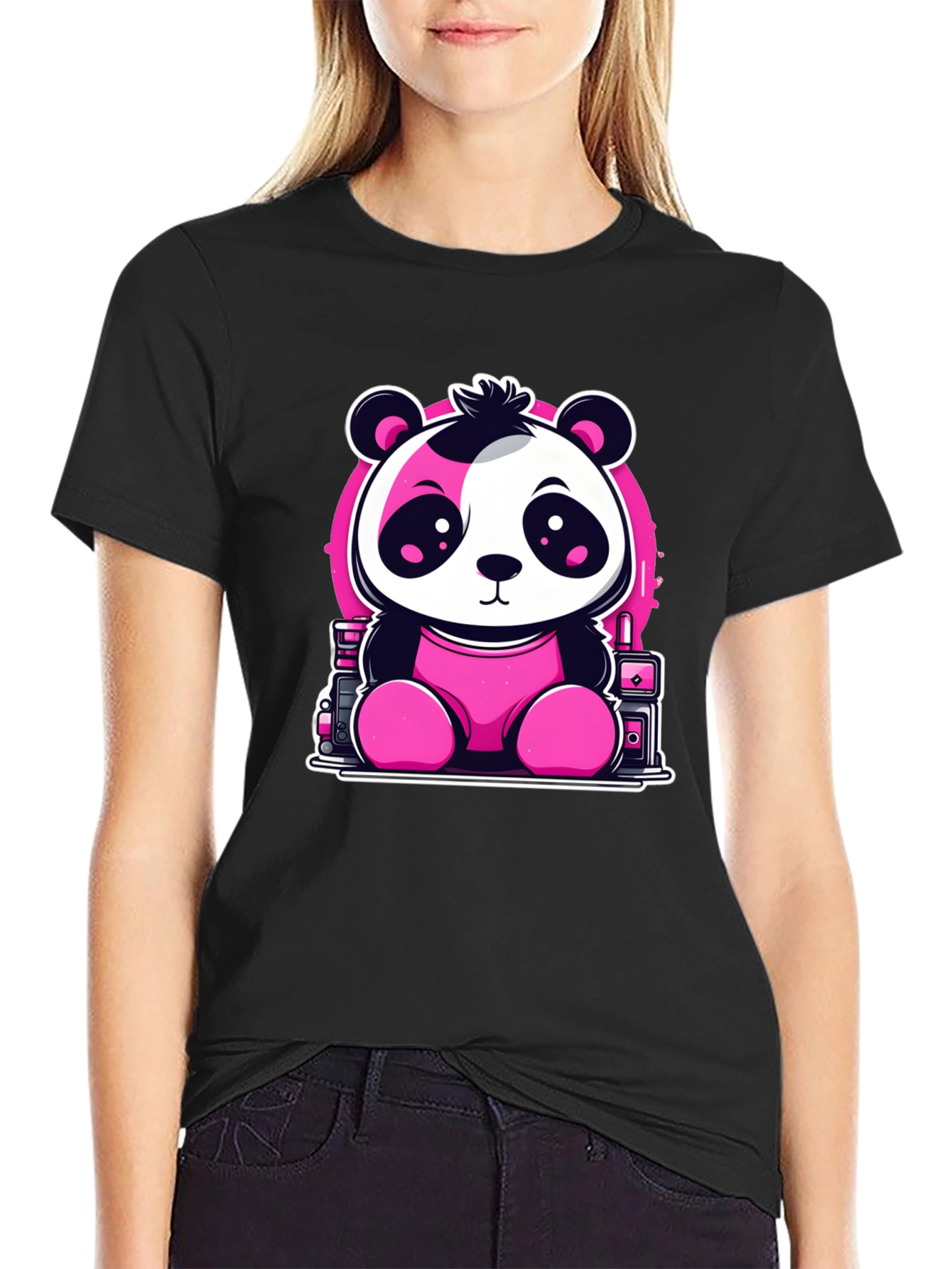 Cute Panda T-Shirt - Black