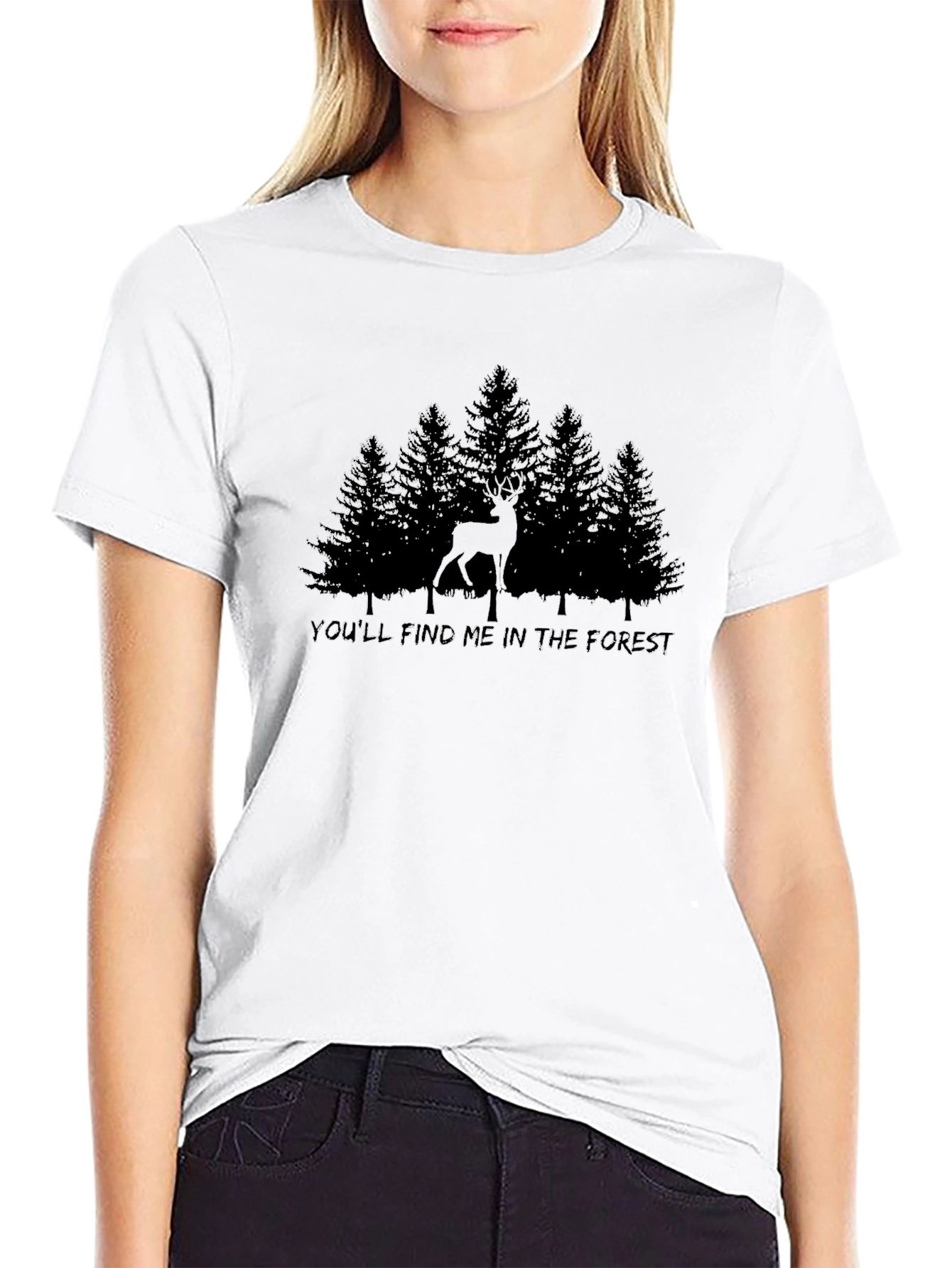 Forest Deer Graphic T-Shirt - Black
