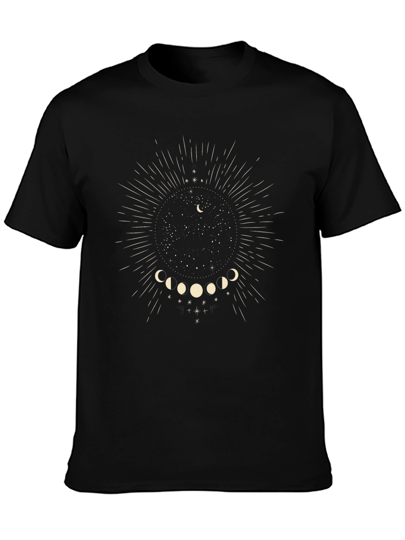 Celestial Moon Phase Graphic Tee - Black