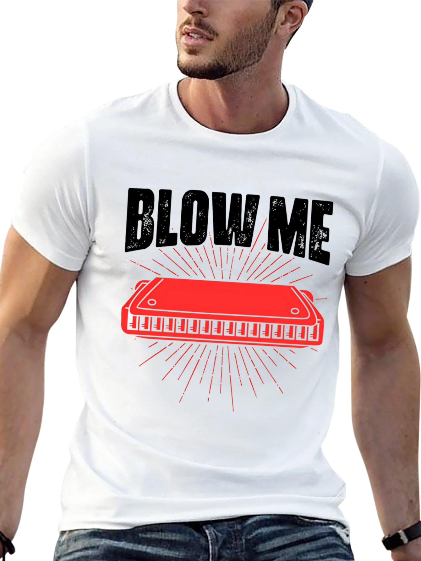 Blow Me Harmonica Graphic Tee - Black Cotton T-Shirt
