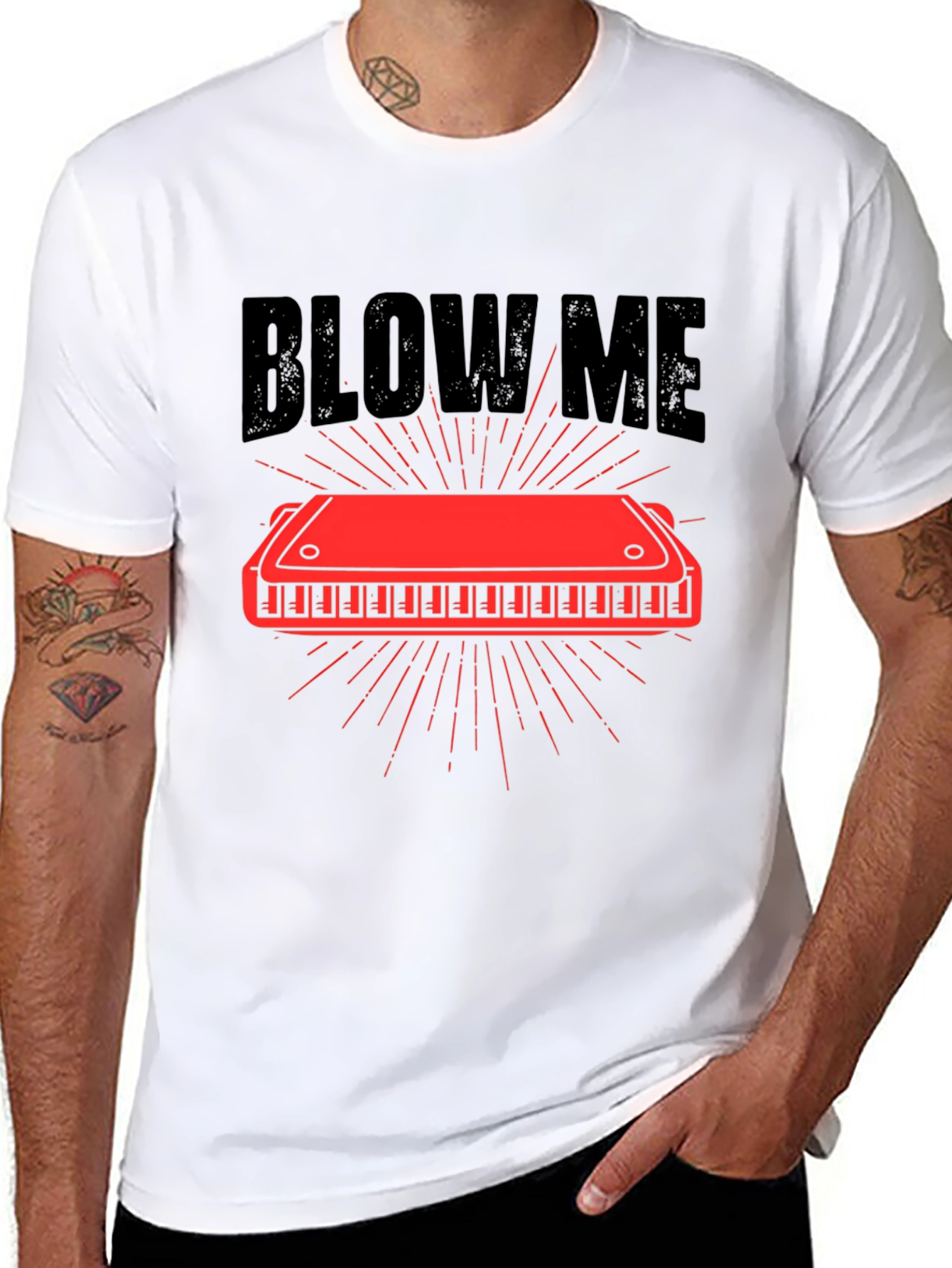 Blow Me Harmonica Graphic Tee - Black Cotton T-Shirt